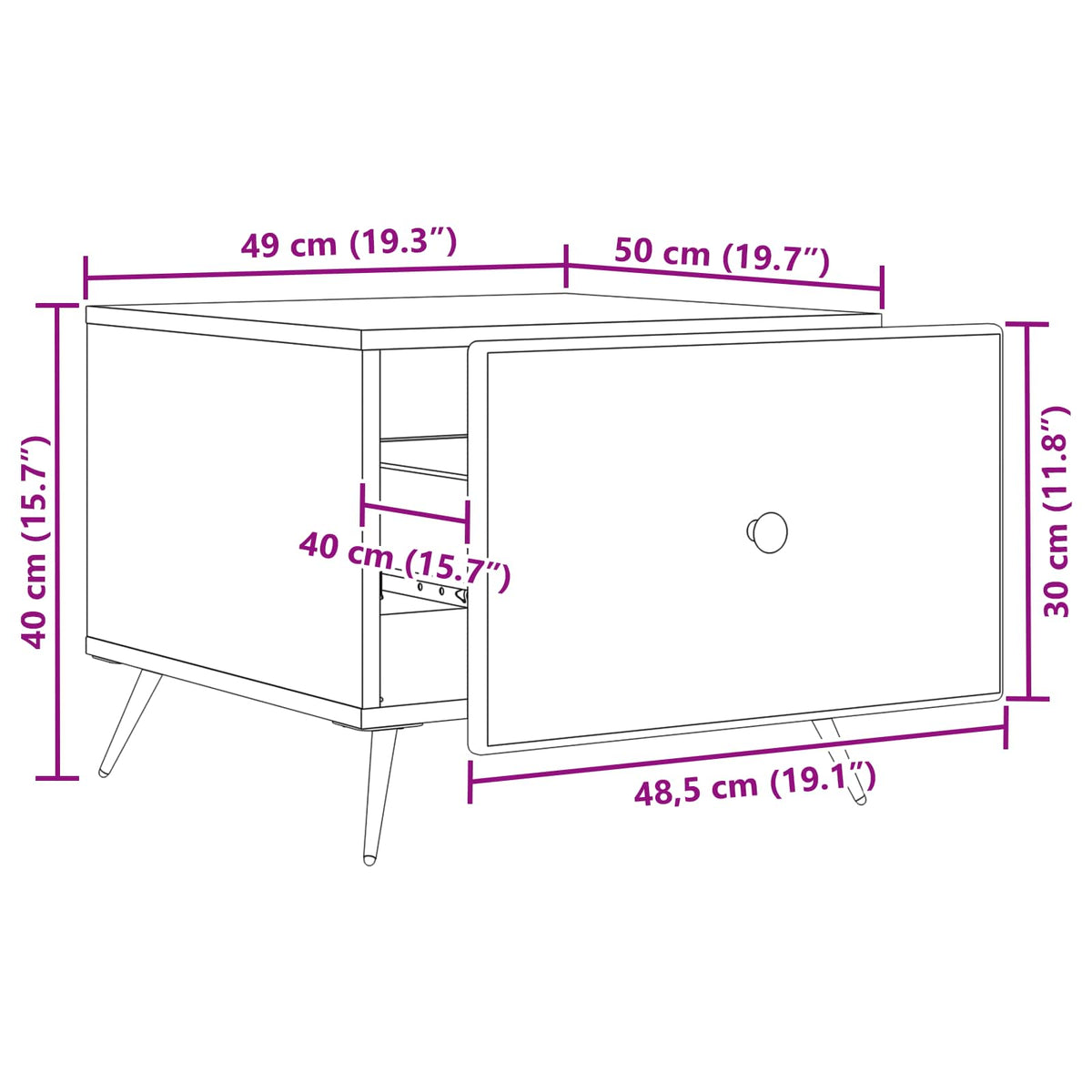 Couchtisch mit Schubladen Weiß 49 x 50 x 40 cm Holzwerkstoff