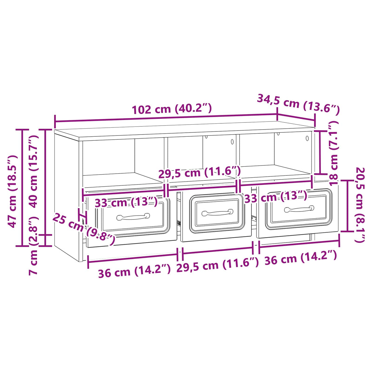 TV-Schränk Altholz 102 x 34,5 x 47 cm Holzwerkstoff