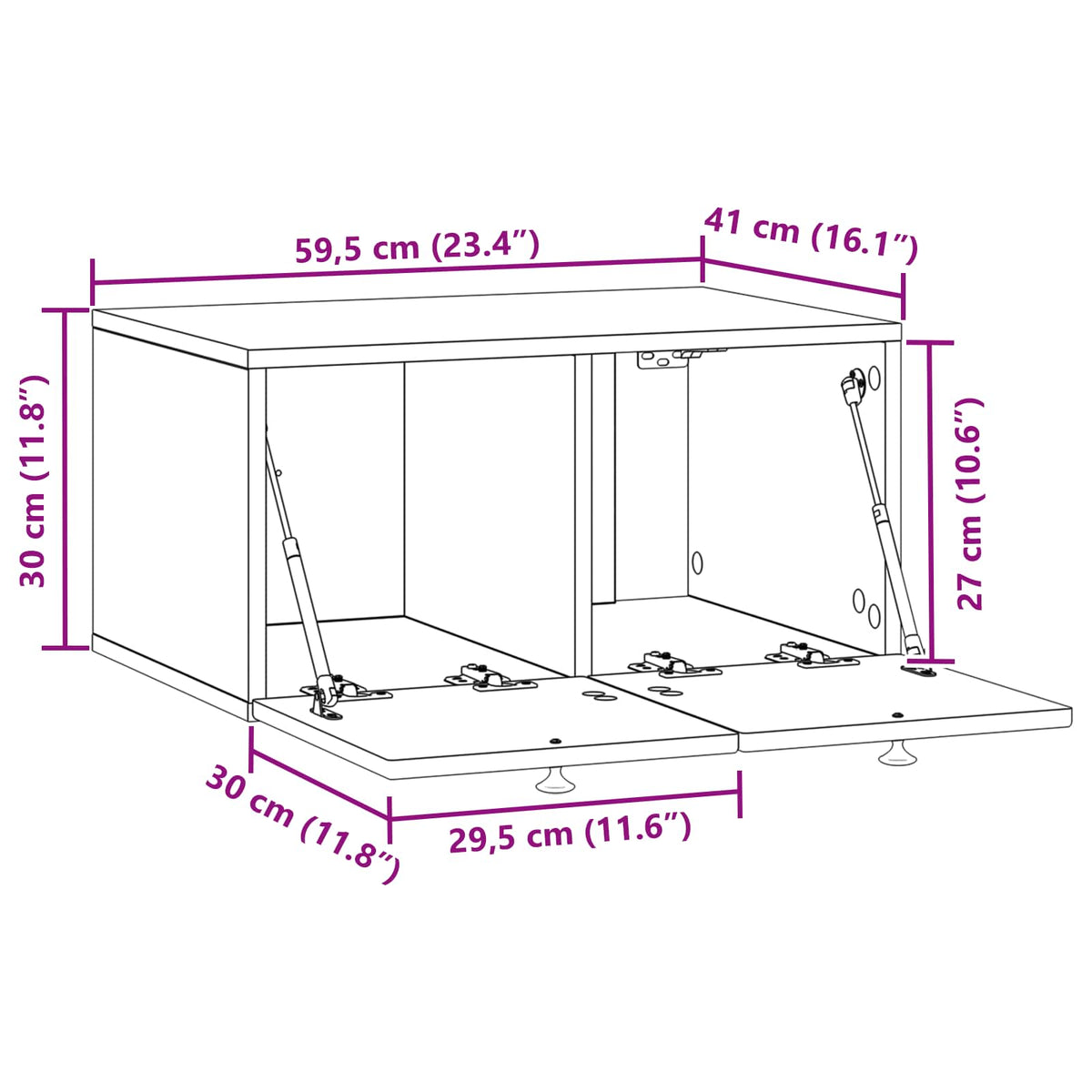 Wandmontierter TV-Schrank Graues Sonoma 59,5 x 41 x 30 cm
