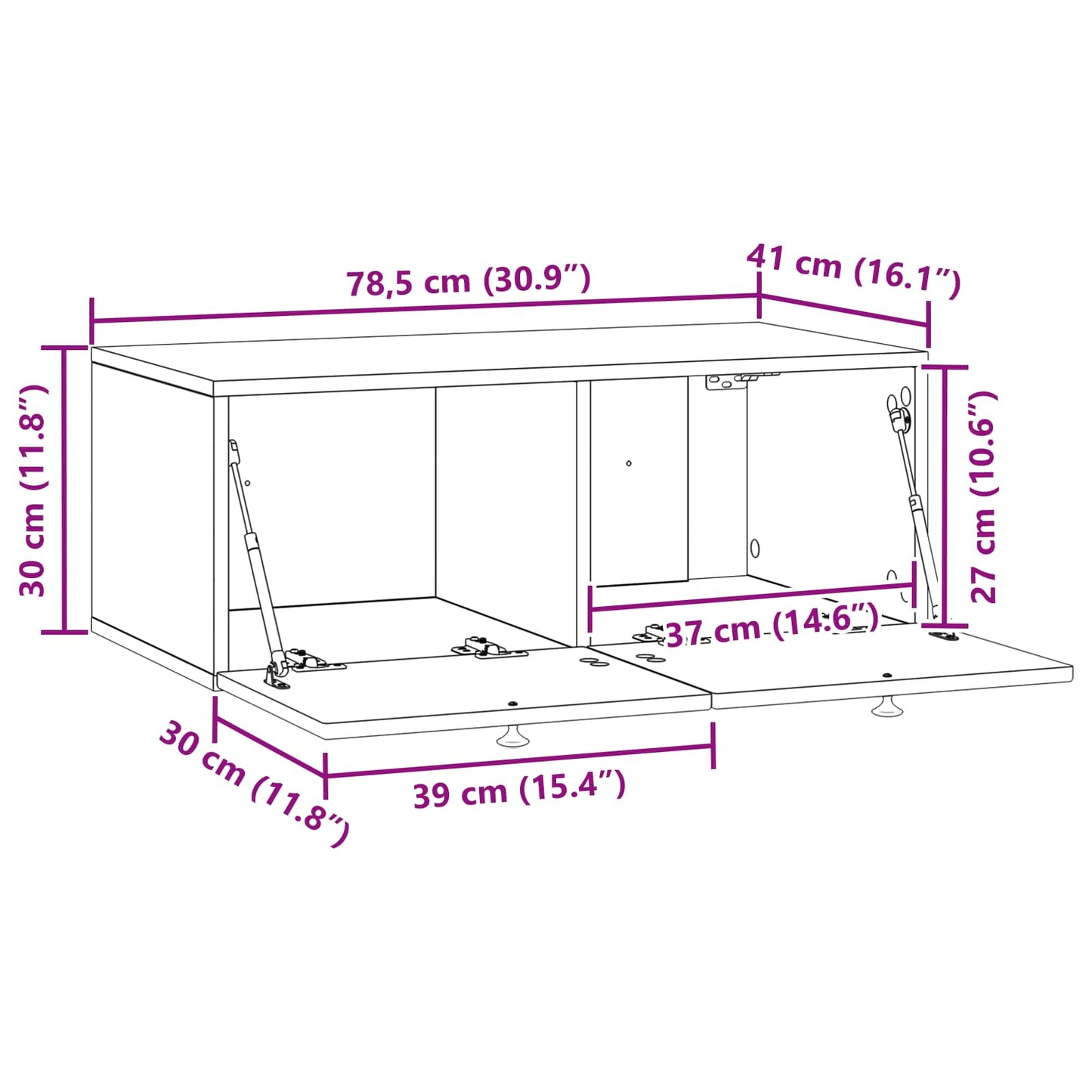 Wandmontierter TV-Schrank Schwarz 78,5 x 41 x 30 cm