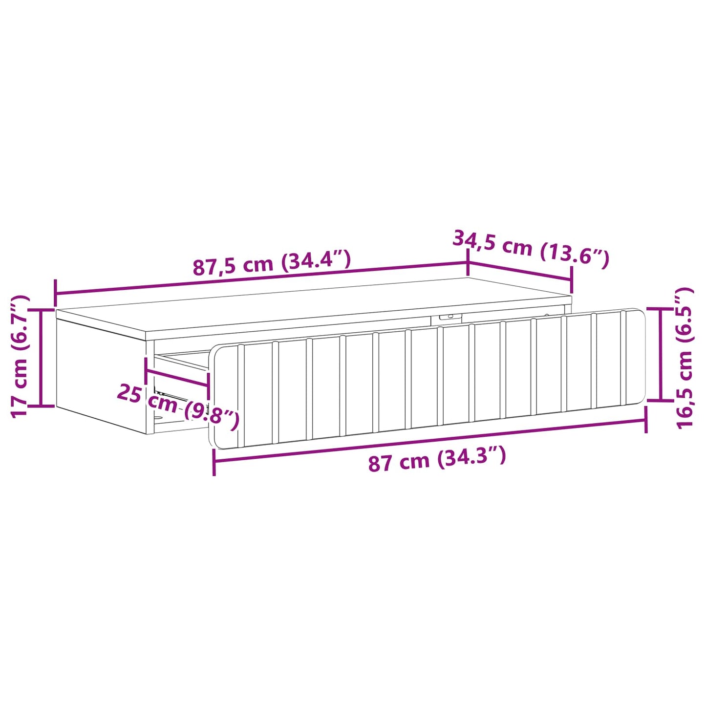 Wandmontierter Beistelltisch Sonoma-Eiche 87,5 x 34,5 x 17 cm