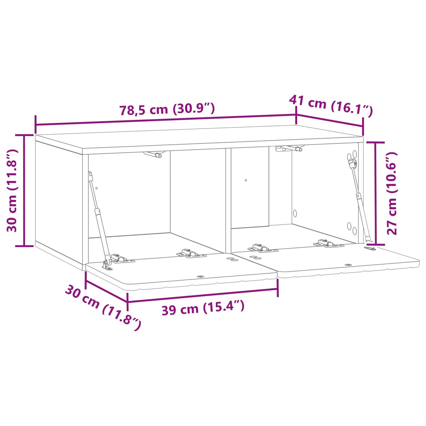 Wandmontierter TV-Schrank 78,5 x 41 x 30 cm Weiß Holzwerkstoff