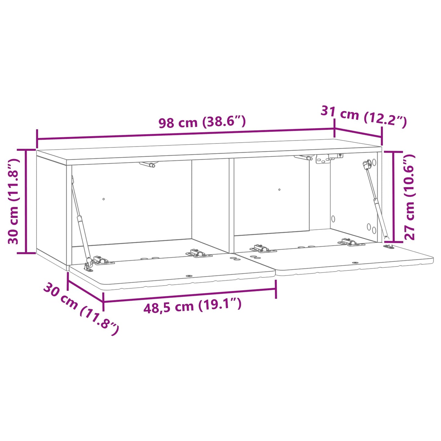 Wandmontierter TV-Schrank 98 x 31 x 30 cm Weiß Holzwerkstoff
