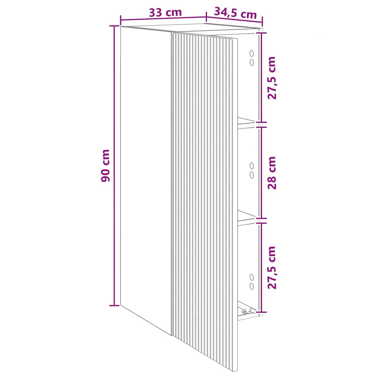 Wandschrank 33 x 34,5 x 90 cm Holzwerkstoff Betongrau
