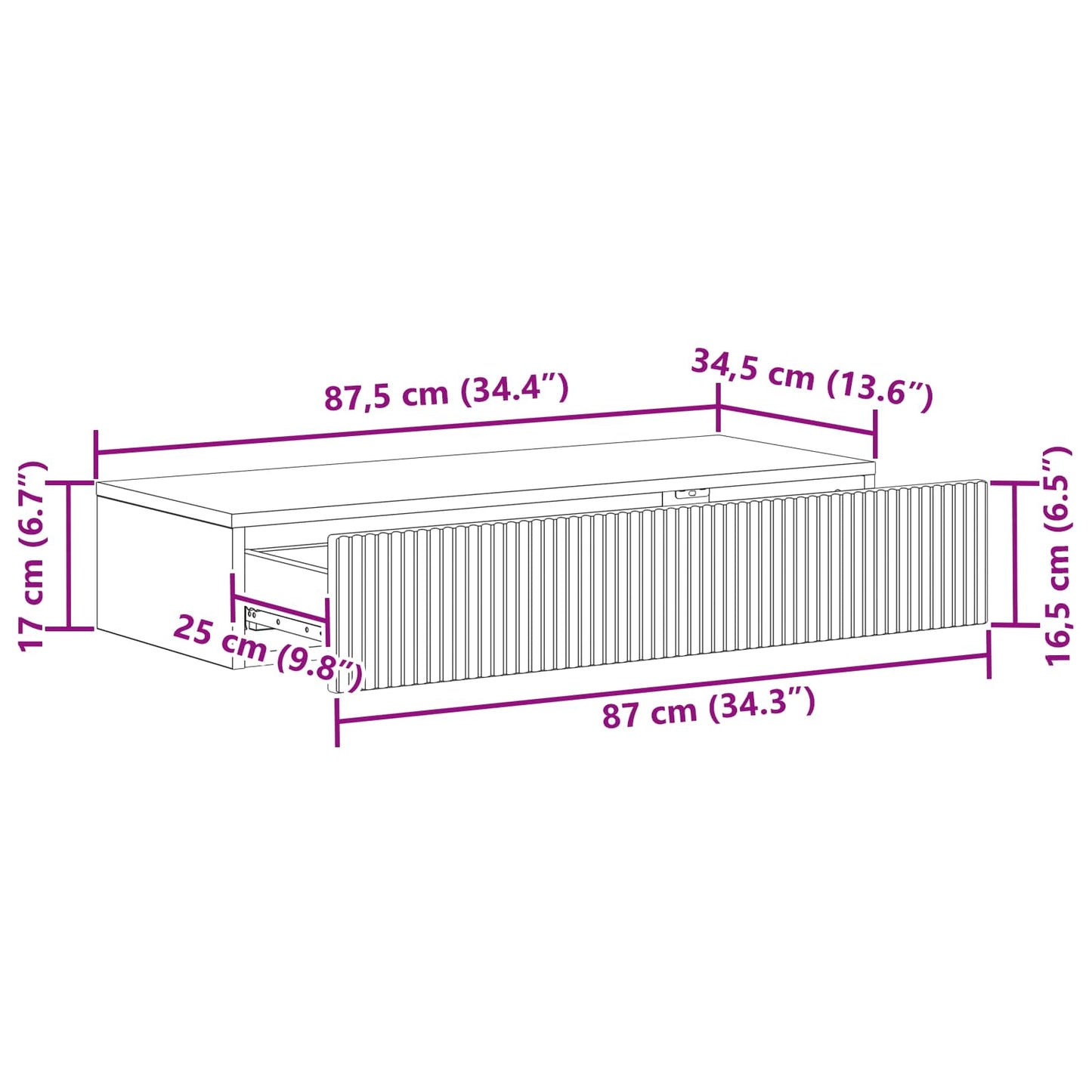 Wandmontierter Beistelltisch 87,5 x 34,5 x 17 cm Holzwerkstoff
