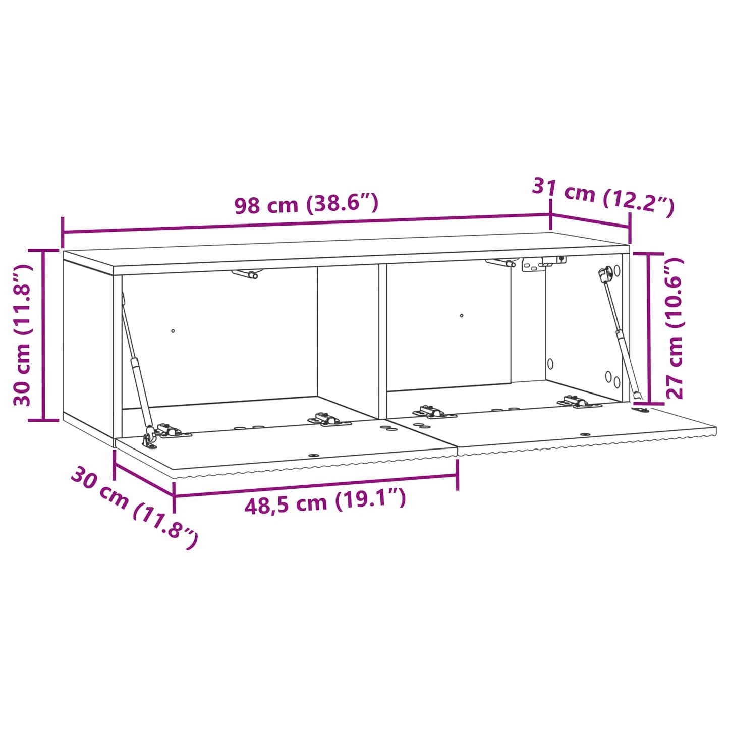 Wandmontierter TV-Schrank 98 x 31 x 30 cm Betongrau