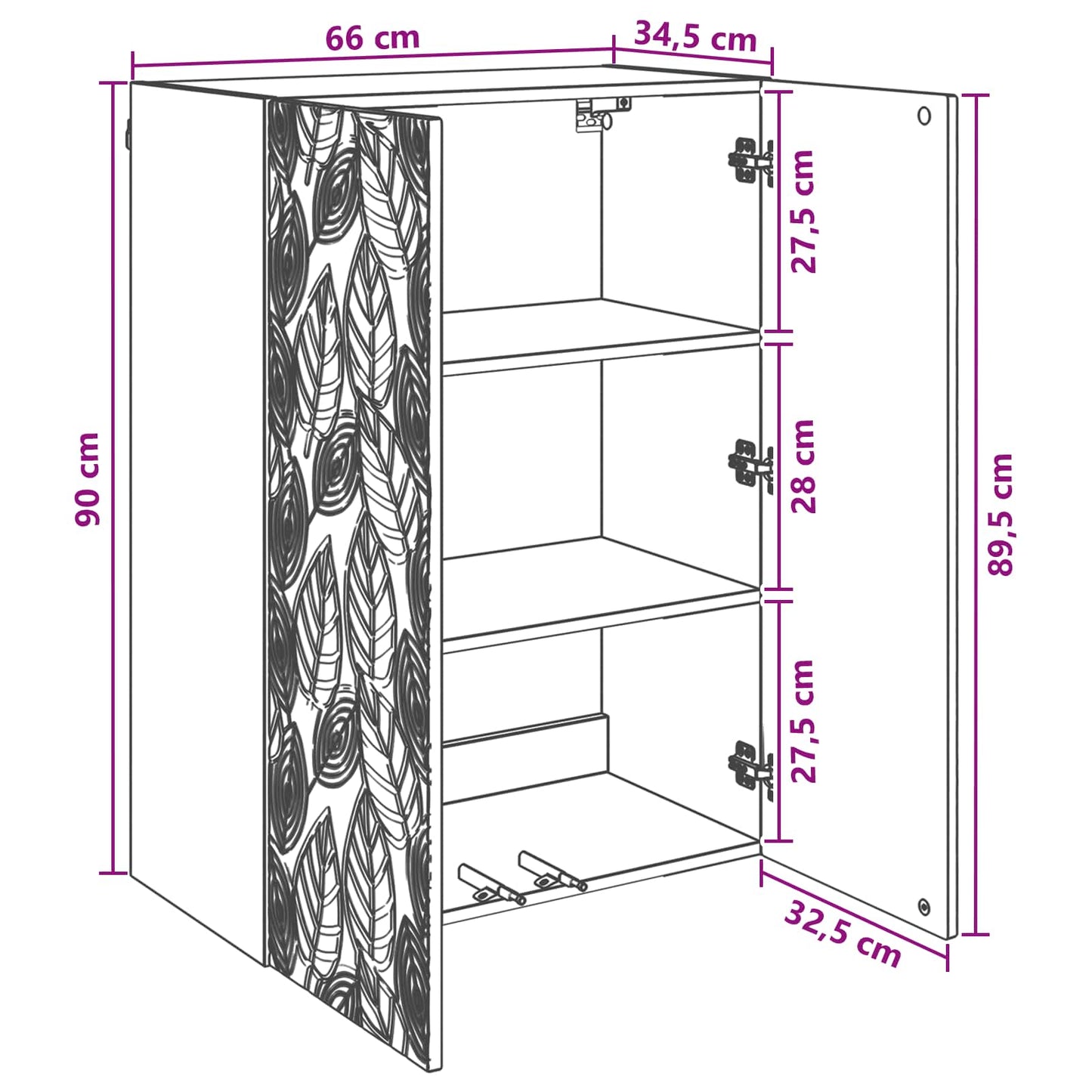 Wandschrank 66 x 34,5 x 90 cm Holzwerkstoff Artisan-Eiche