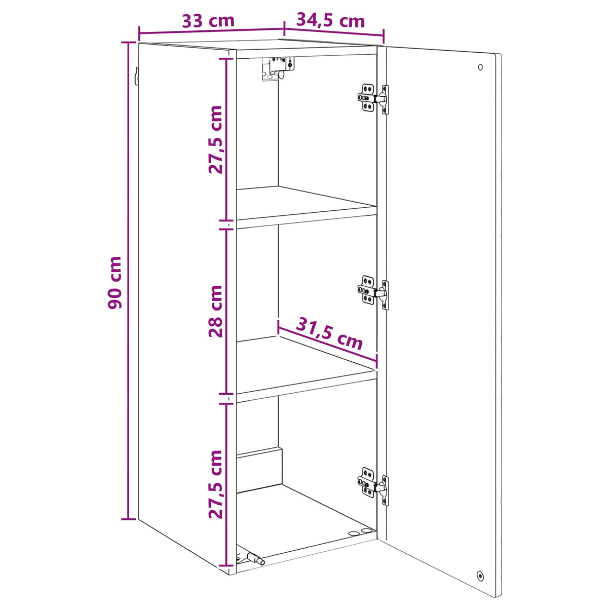 Wandschrank 33 x 34,5 x 90 cm Holzwerkstoff Sonoma-Eiche