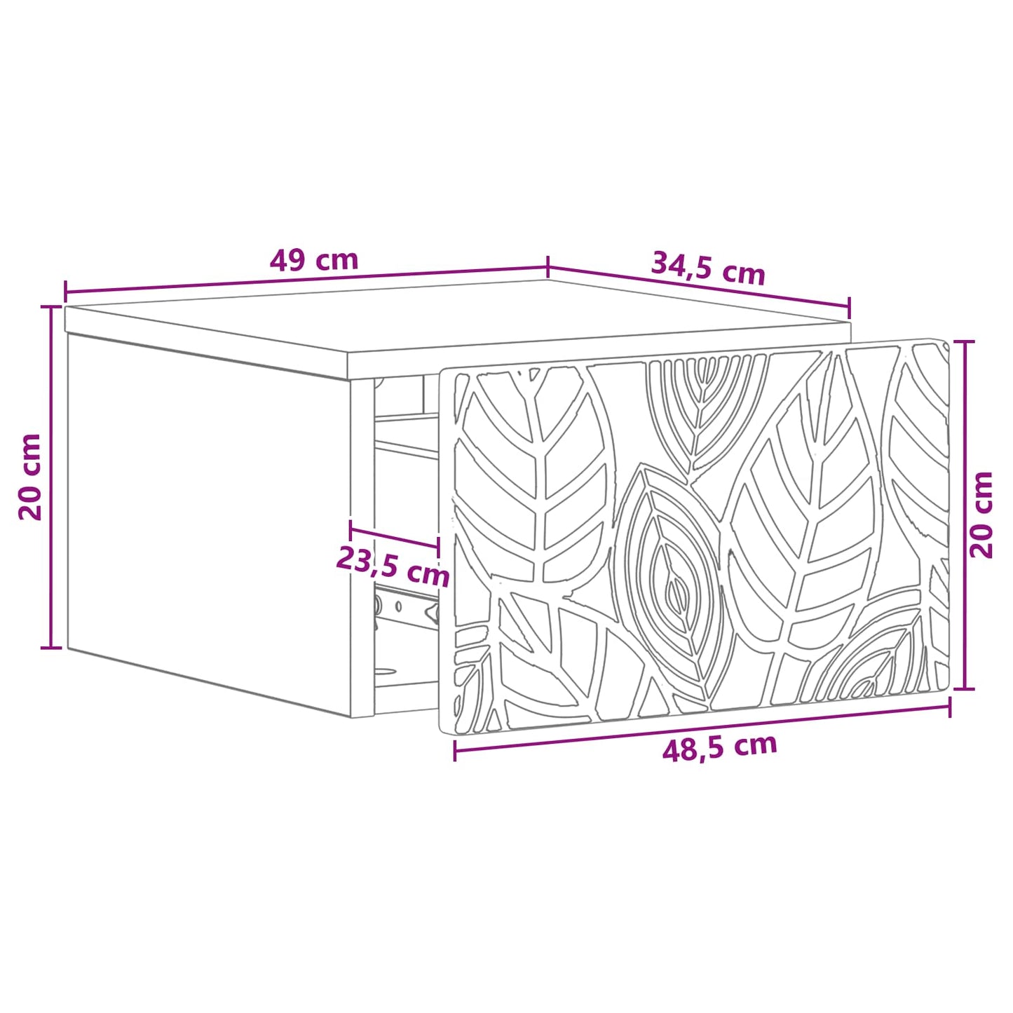Wandmontierter Nachttisch 2 Stk. Betongrau 49 x 34,5 x 20 cm