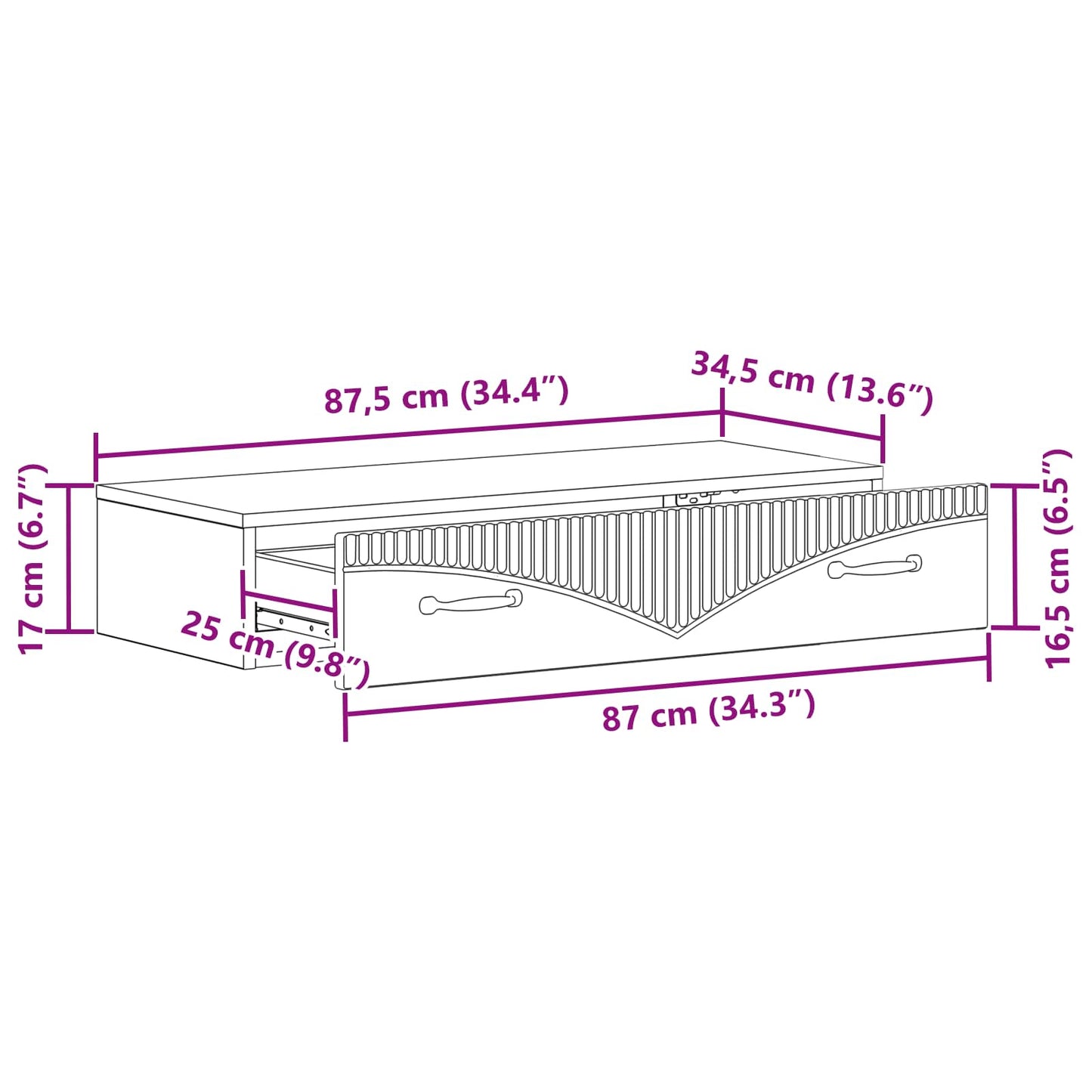Wandmontierter Beistelltisch 87,5 x 34,5 x 17 cm Holzwerkstoff