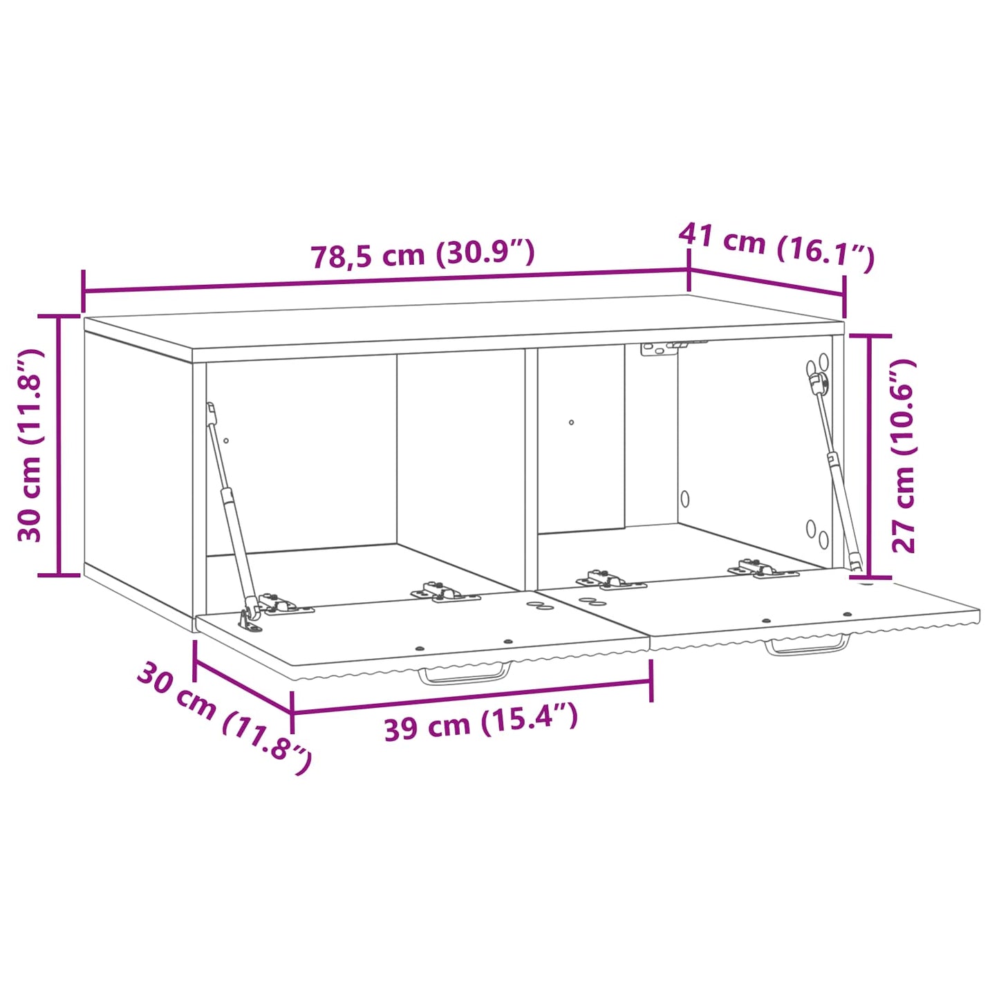 Wandmontierter TV-Schrank Betongrau 78,5 x 41 x 30 cm