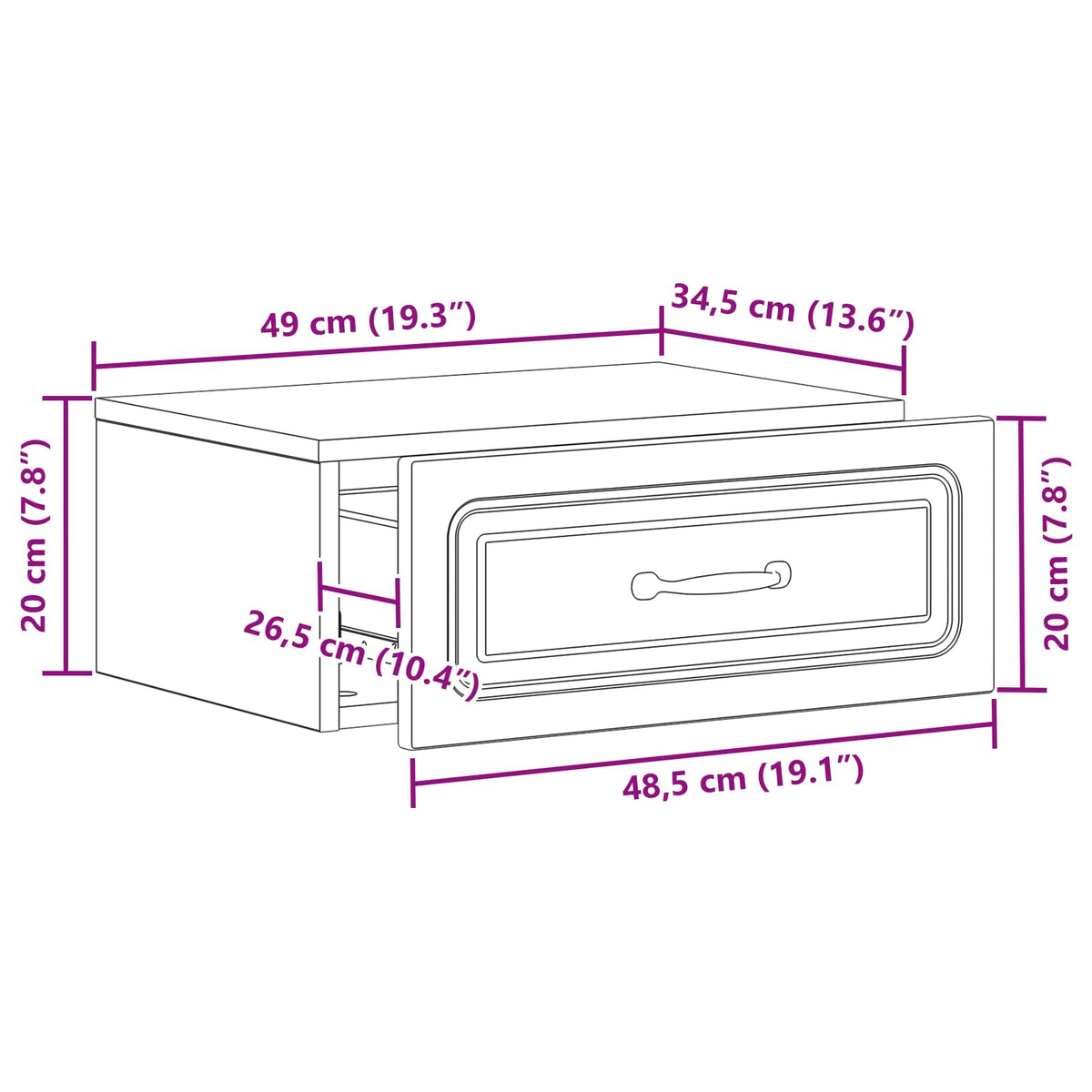 Wandmontierter Nachttisch 2 Stk. Schwarz 49 x 34,5 x 20 cm