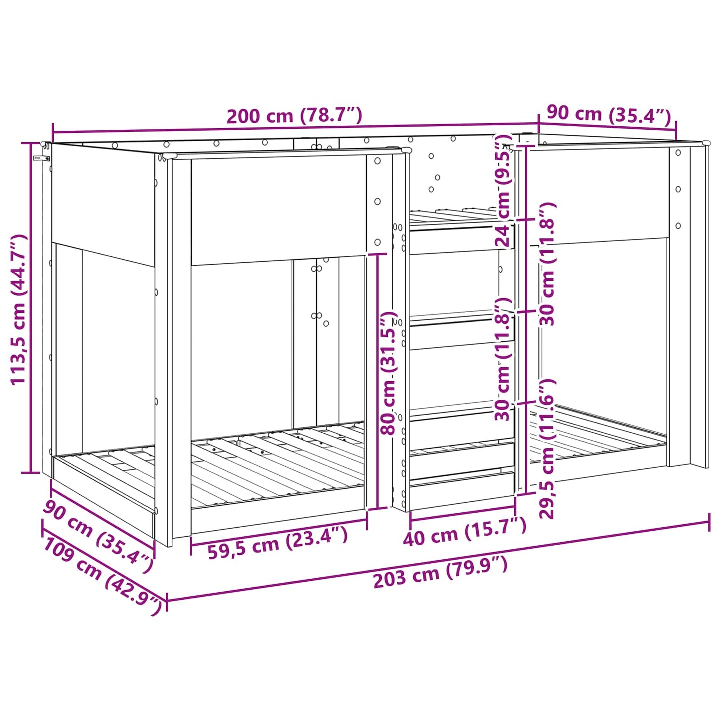 Etagenbett für Kinder Beton Grau 90 x 200 cm Holzwerkstoff