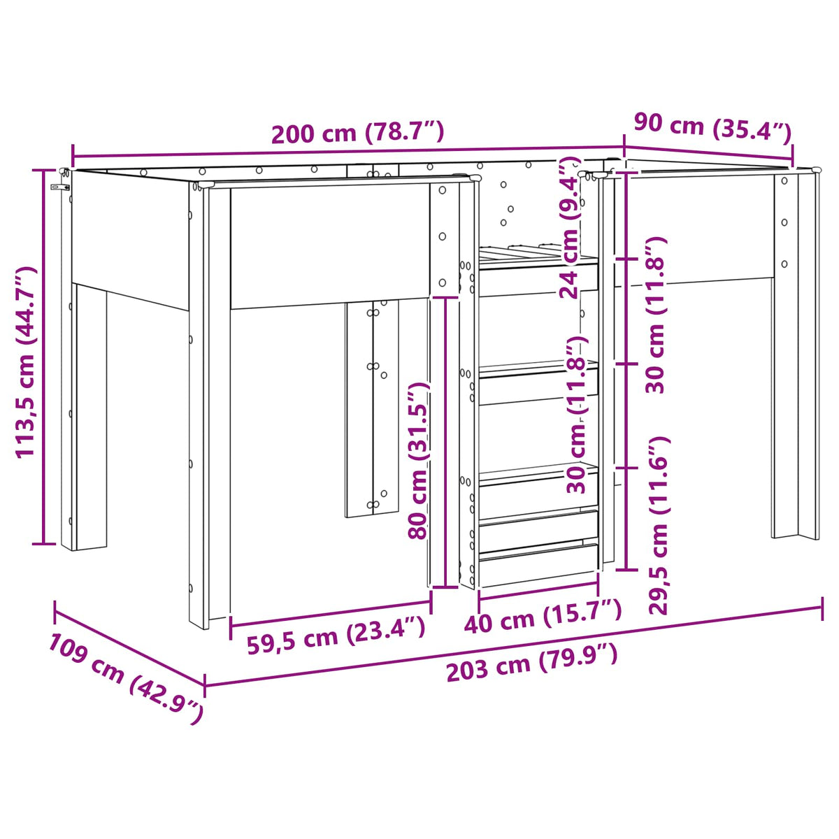 Etagenbett für Kinder Sonoma-Eiche 90 x 200 cm Holzwerkstoff