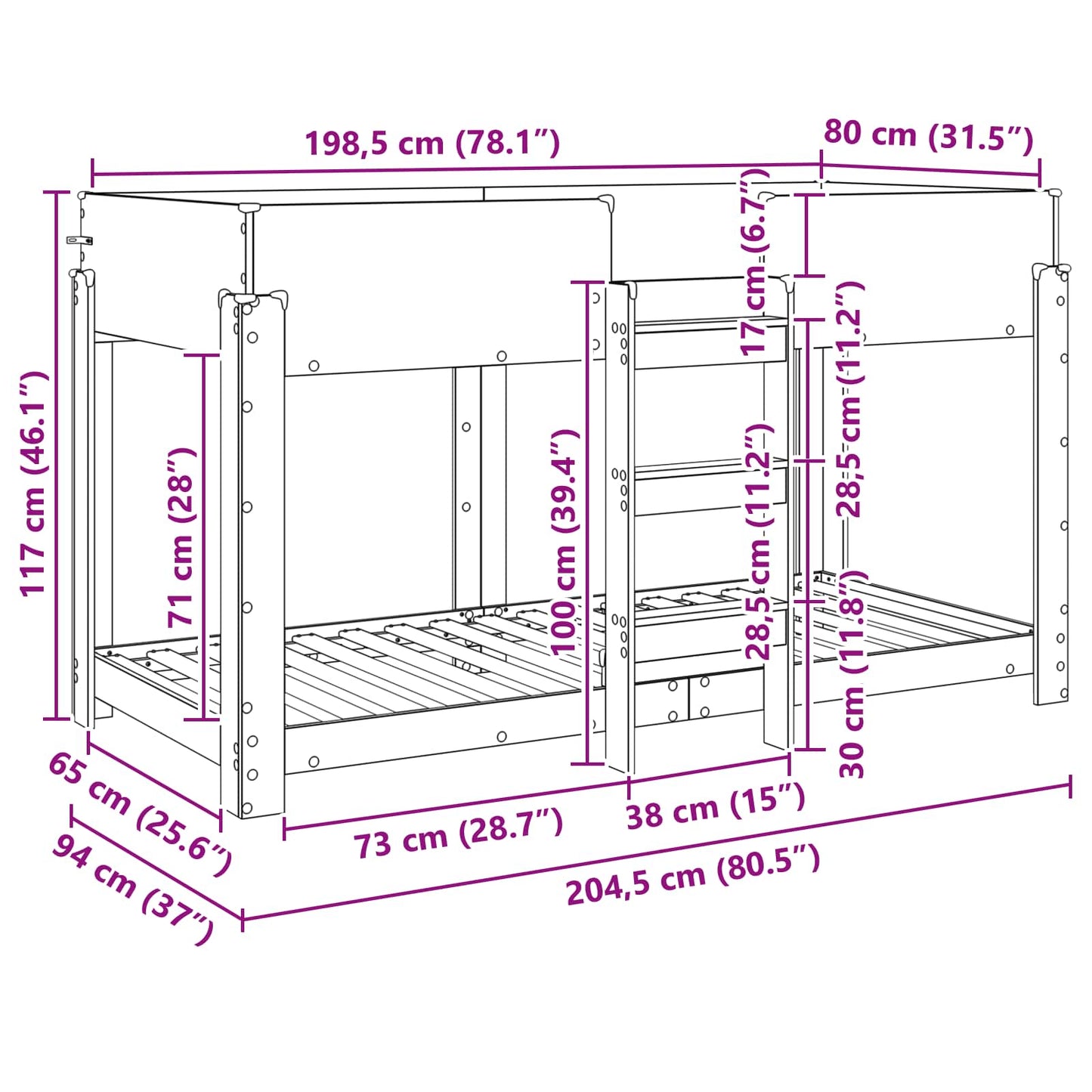 Etagenbett für Kinder Artisan-Eiche 80 x 200 cm Holzwerkstoff