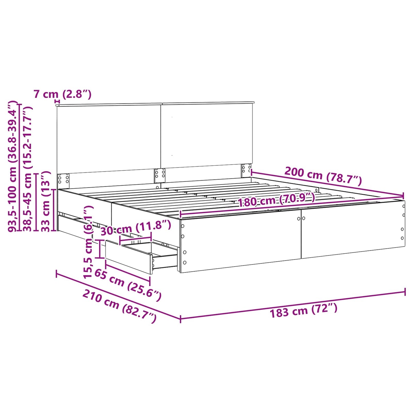 Bettrahmen Graues Sonoma 180 x 200 cm Ingenieurs Holz