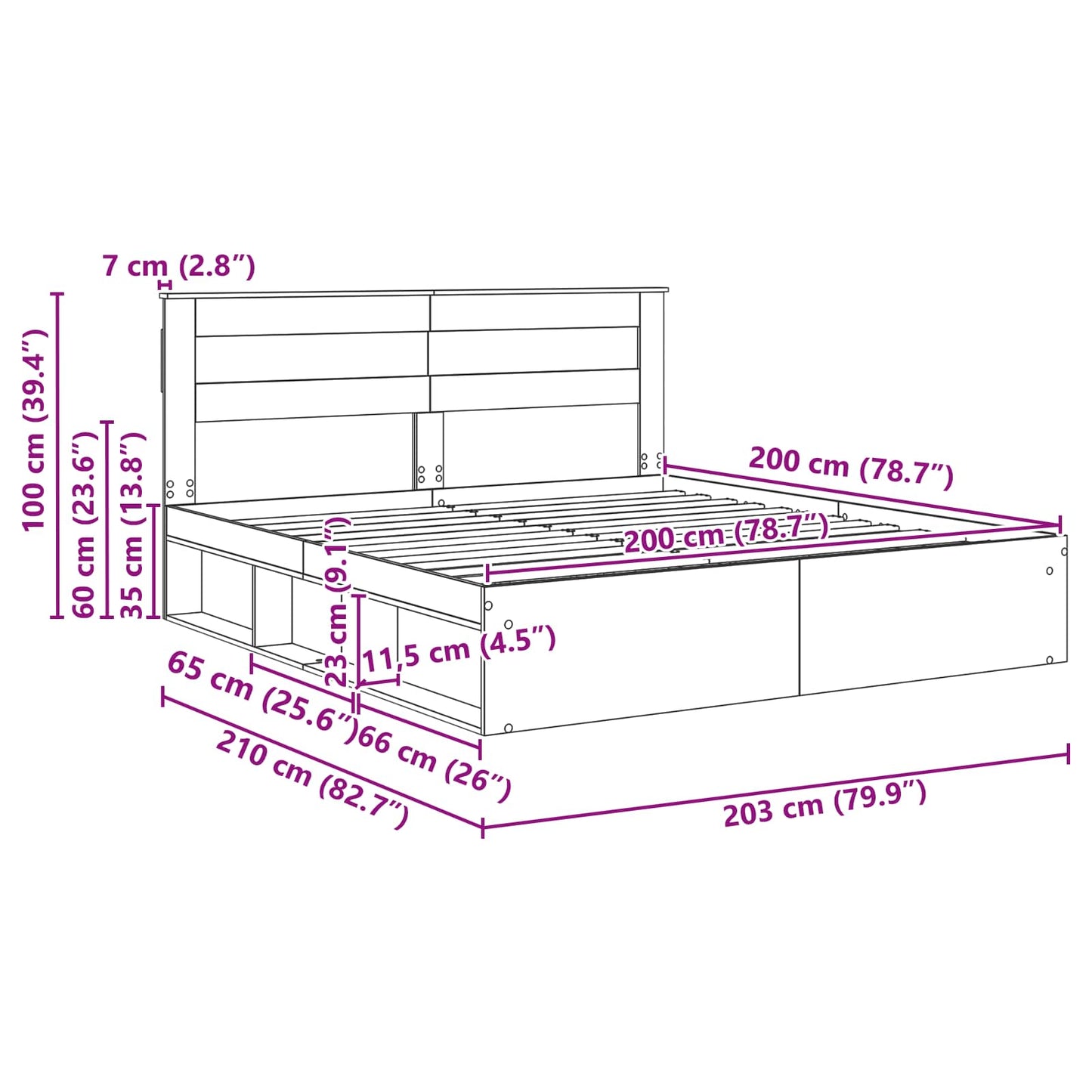 Bettrahmen mit Kopfteil Weiß 200 x 200 cm Massives Kiefernholz