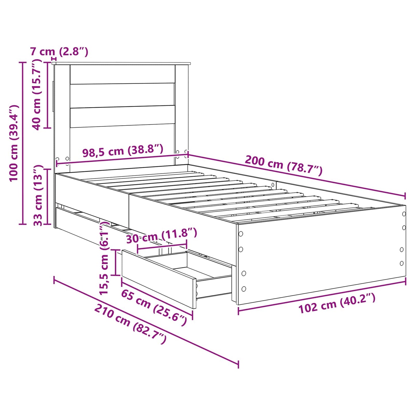 Bettrahmen Sonoma-Eiche 100 x 200 cm Ingenieurs Holz
