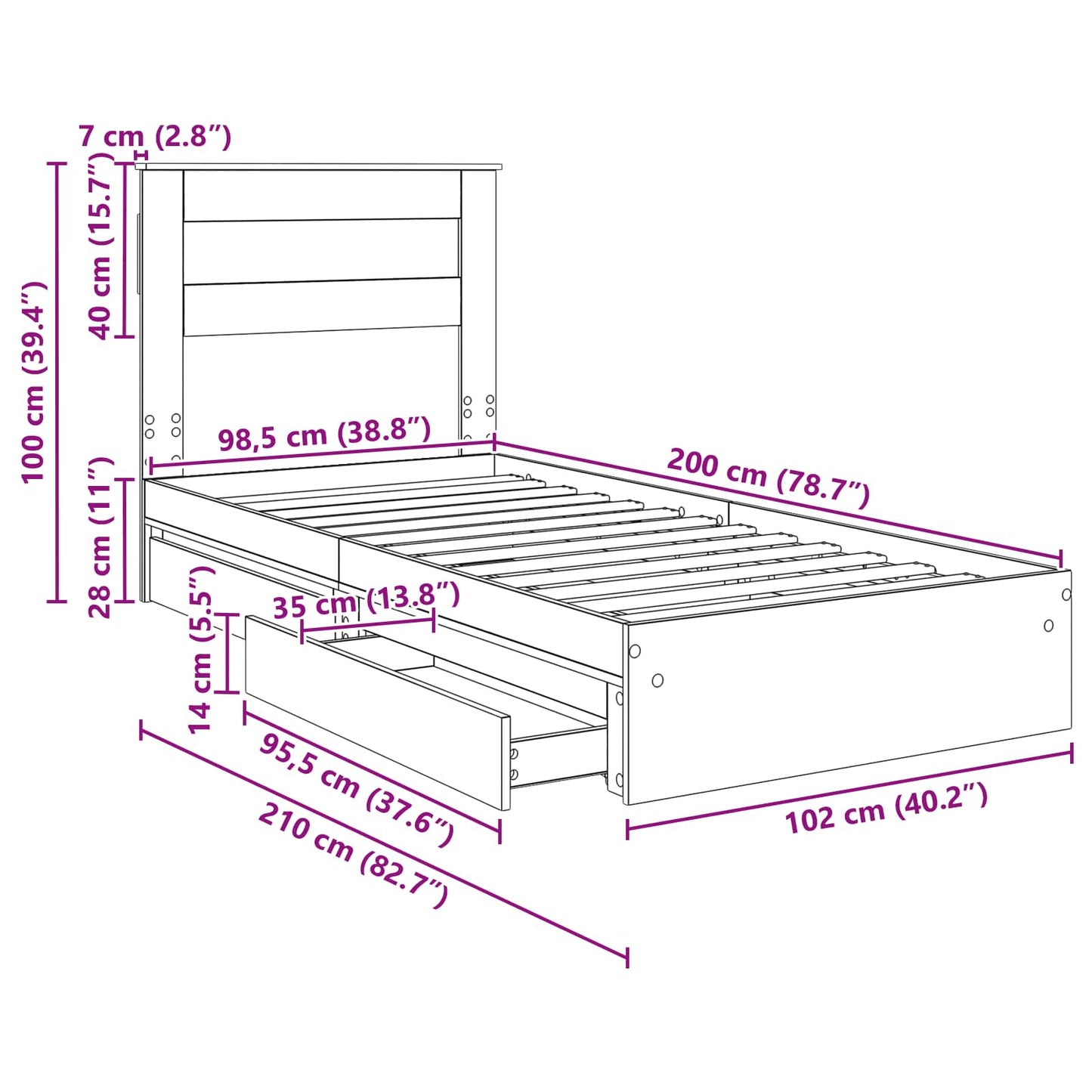 Aufbewahrungsbett Sonoma-Eiche 100 x 200 cm Holzwerkstoff