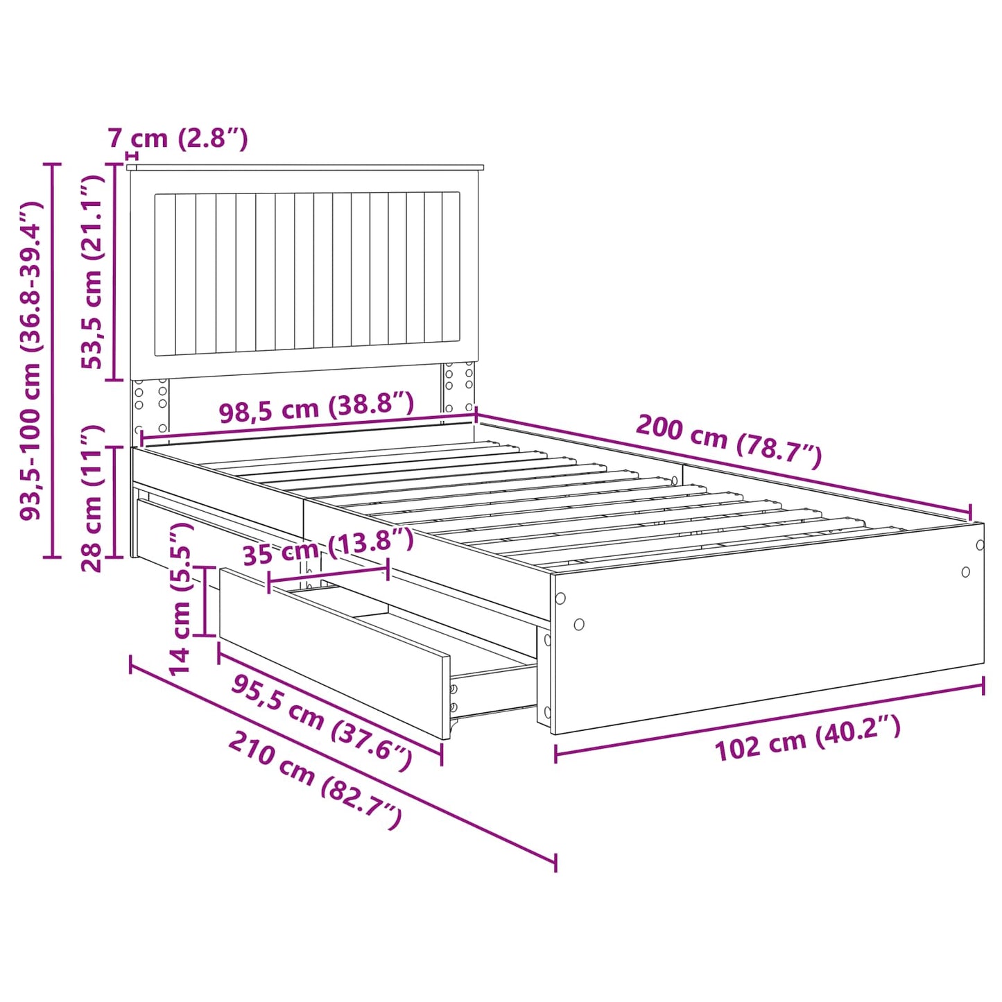Aufbewahrungsbett Sonoma-Eiche 100 x 200 cm Holzwerkstoff