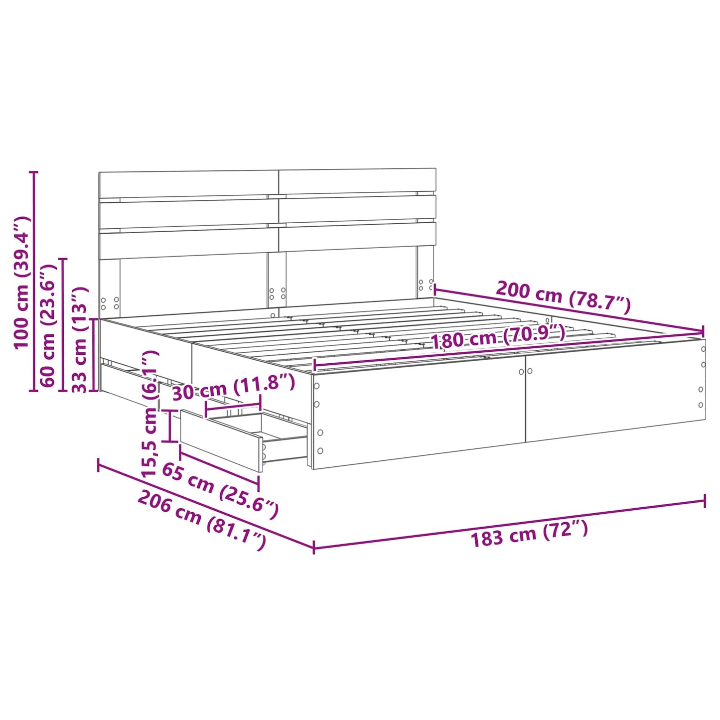 Bettrahmen Graues Sonoma 180 x 200 cm Ingenieurs Holz