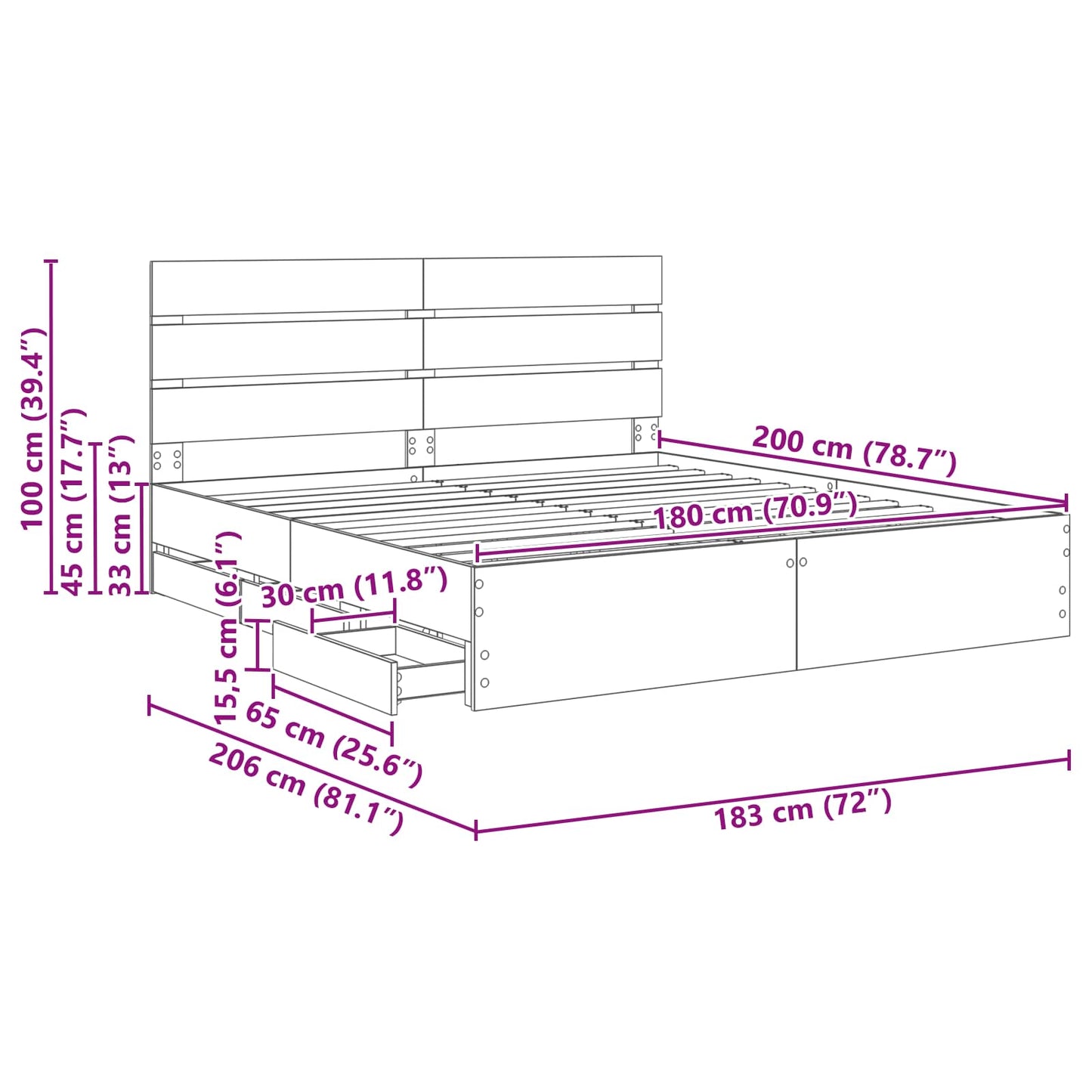 Bettrahmen Graues Sonoma 180 x 200 cm Ingenieurs Holz
