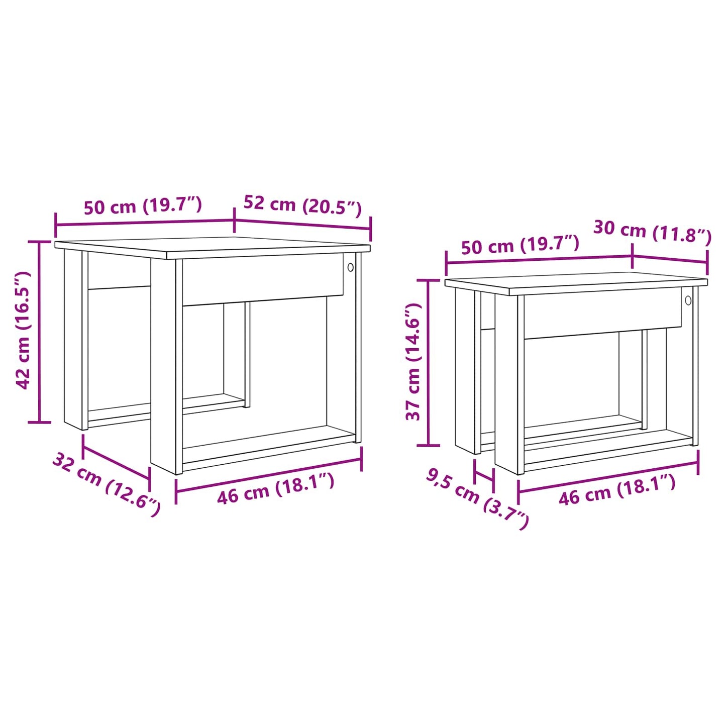 Kaffeetisch Set 2 stk. Sonoma-Eiche 50 x 52 x 42 cm
