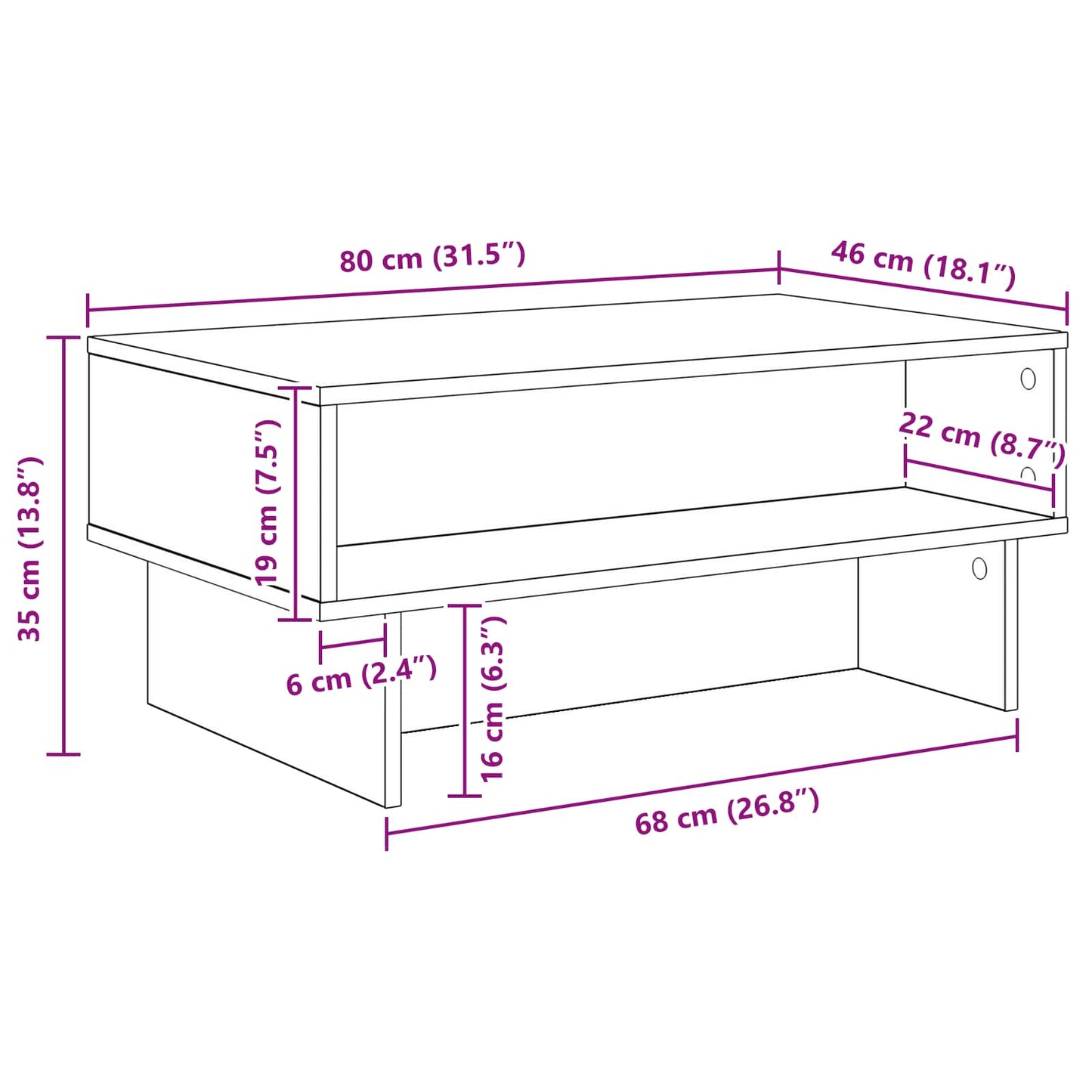 Couchtisch Schwarz Eichen-Optik 80 x 46 x 35 cm Holzwerkstoff