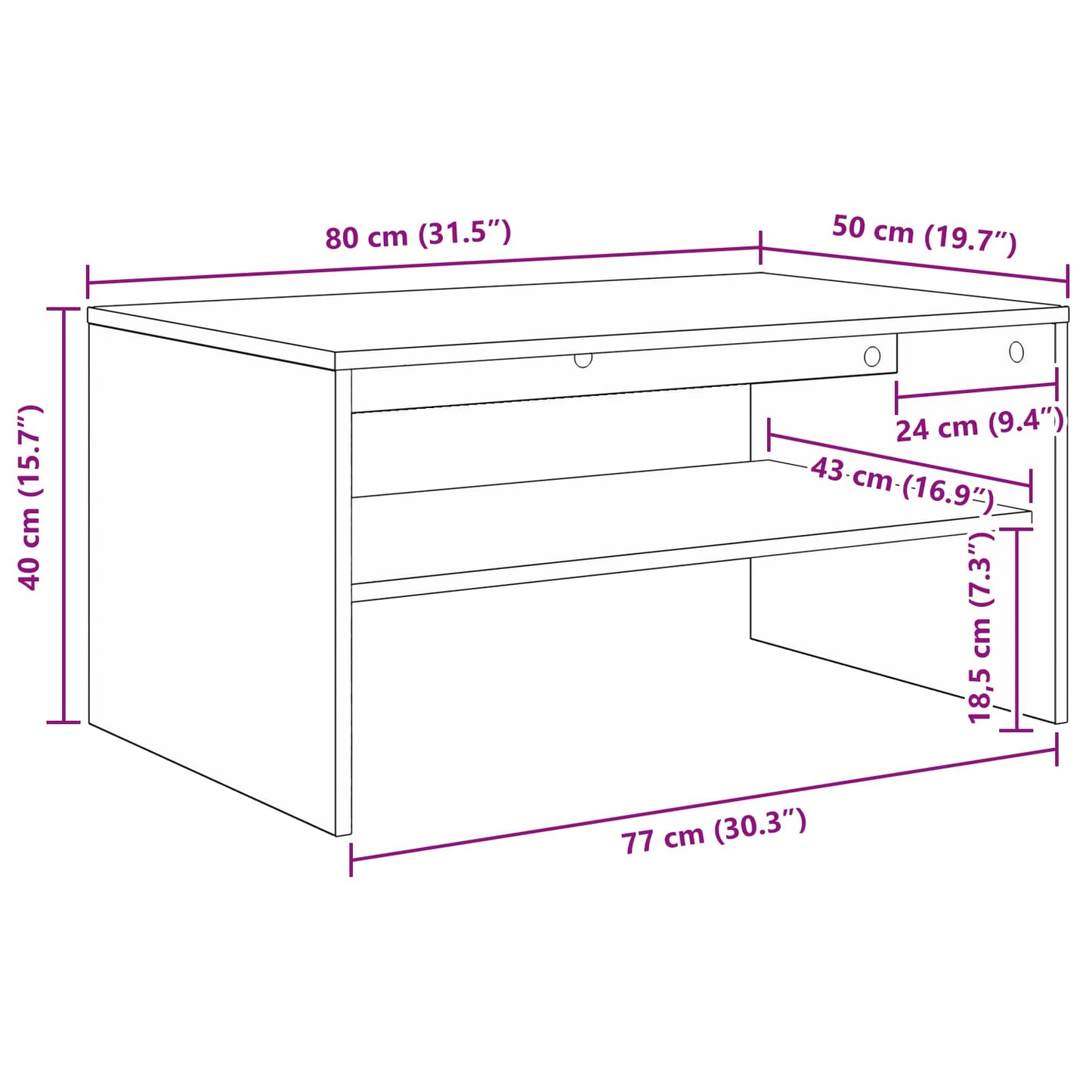 Couchtisch Schwarz Eichen-Optik 80 x 50 x 40 cm Holzwerkstoff