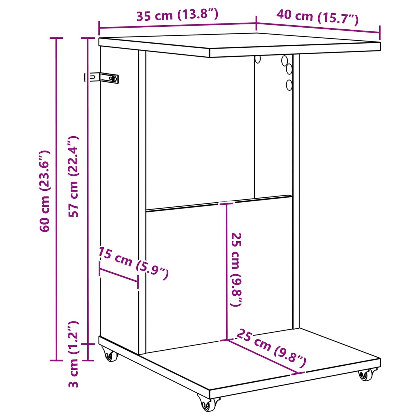 Beistelltisch Mit Rad Betongrau 40 x 35 x 60 cm Holzwerkstoff