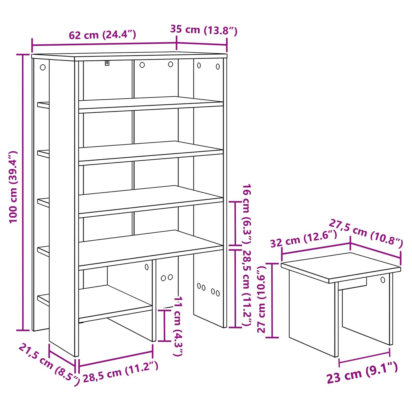 Schuhschrank 2 stk. 62 x 35 x 100 cm Holzwerkstoff Sonoma-Grau
