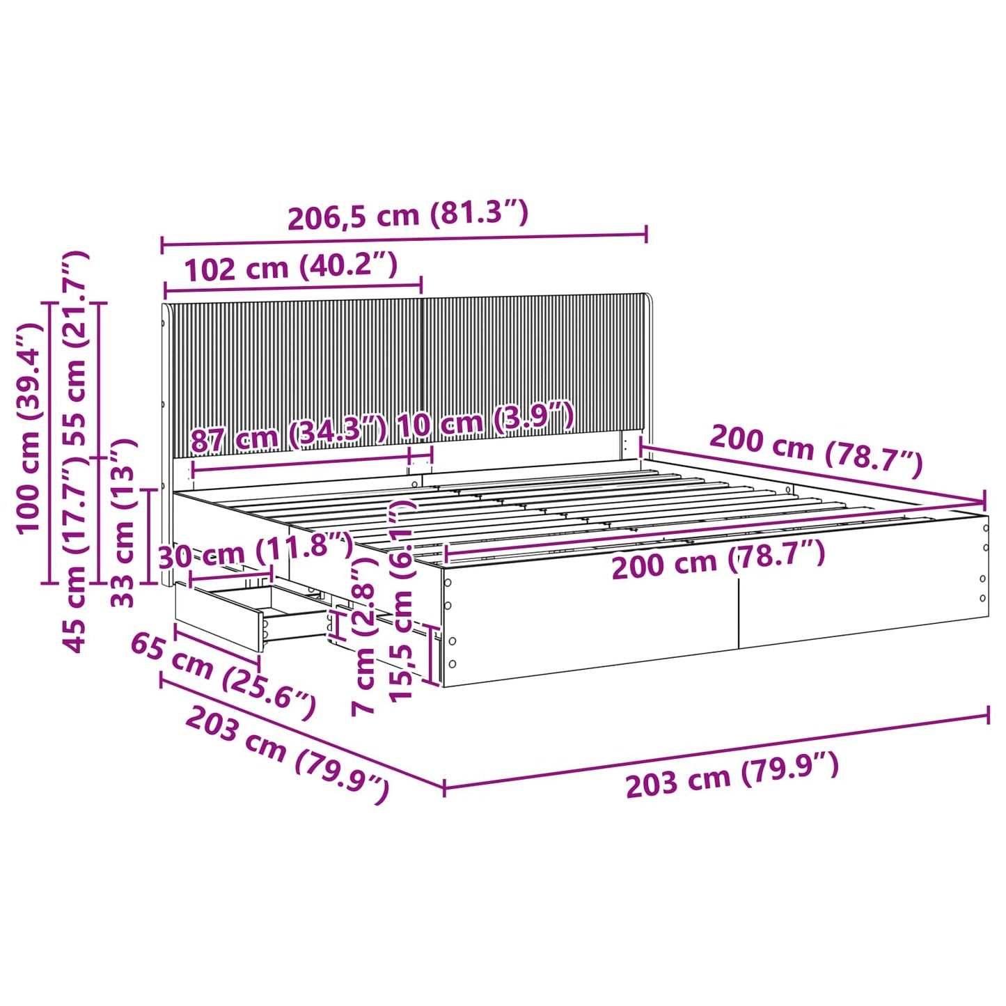 Bettgestell mit Stauraum und Kopfteil Schwarz 200 x 200 cm