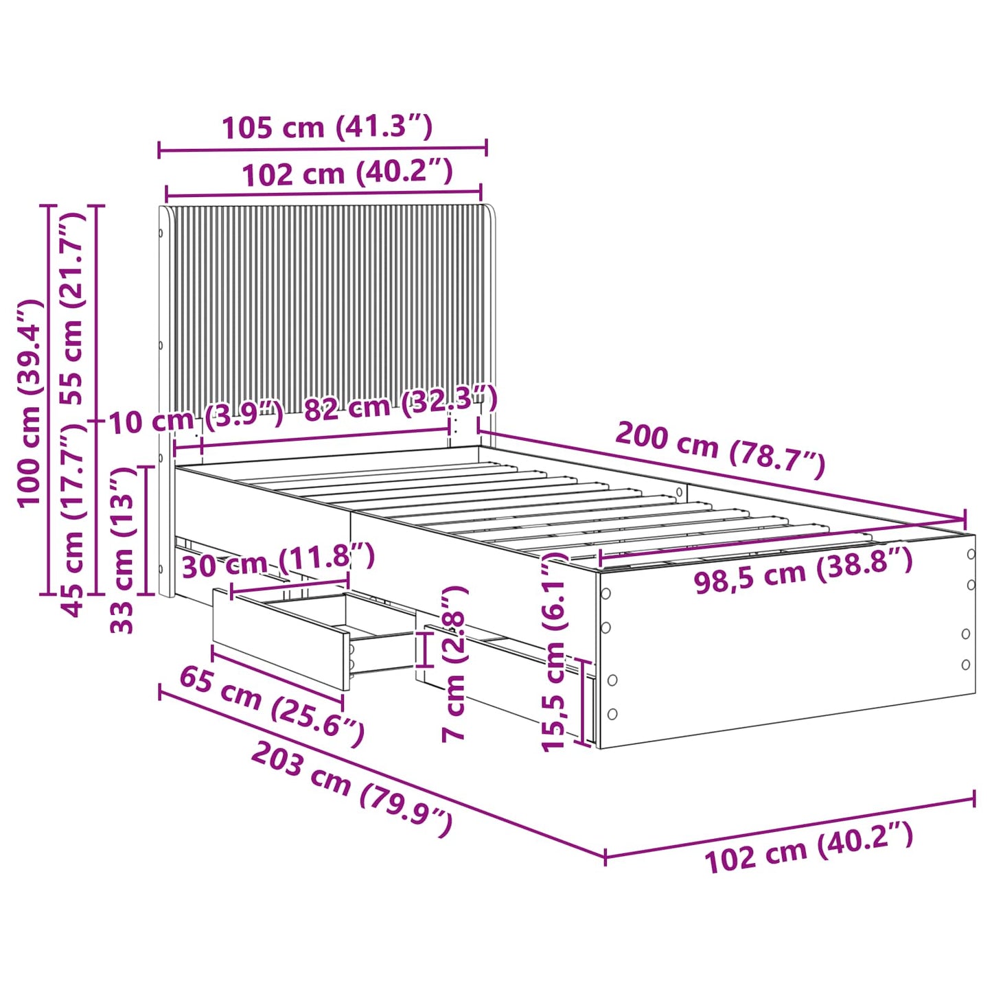 Bettgestell mit Stauraum und Kopfteil Weiß 100 x 200 cm