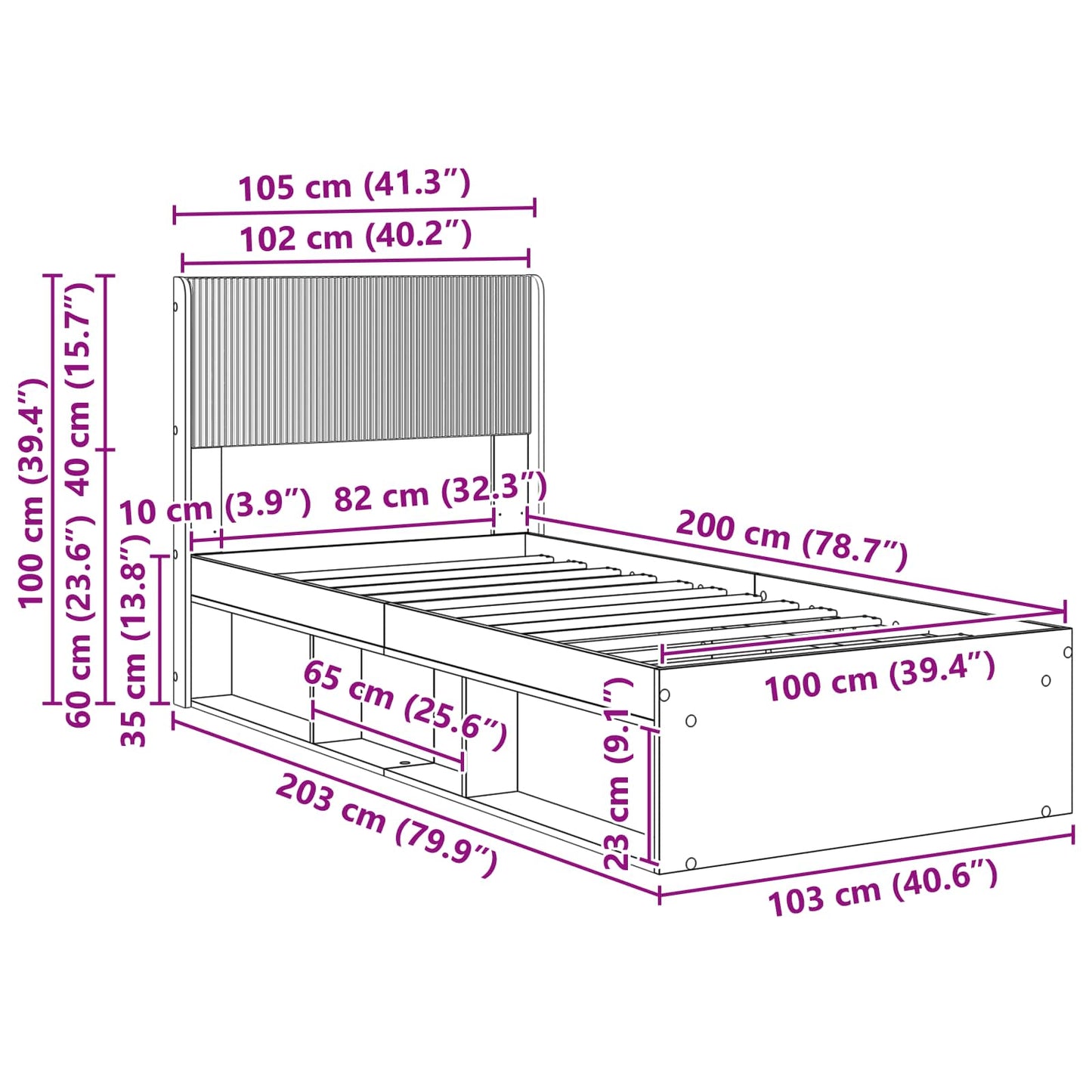 Bettgestell mit Stauraum und Kopfteil Schwarz 100 x 200 cm