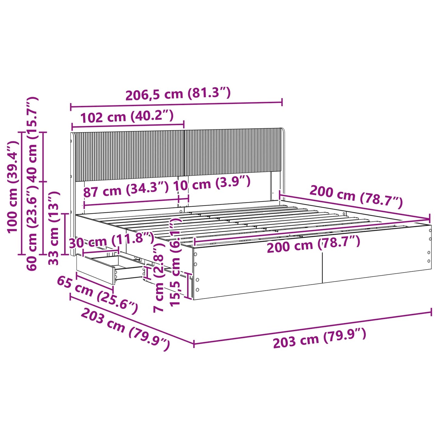Bettgestell mit Stauraum und Kopfteil Schwarz 200 x 200 cm