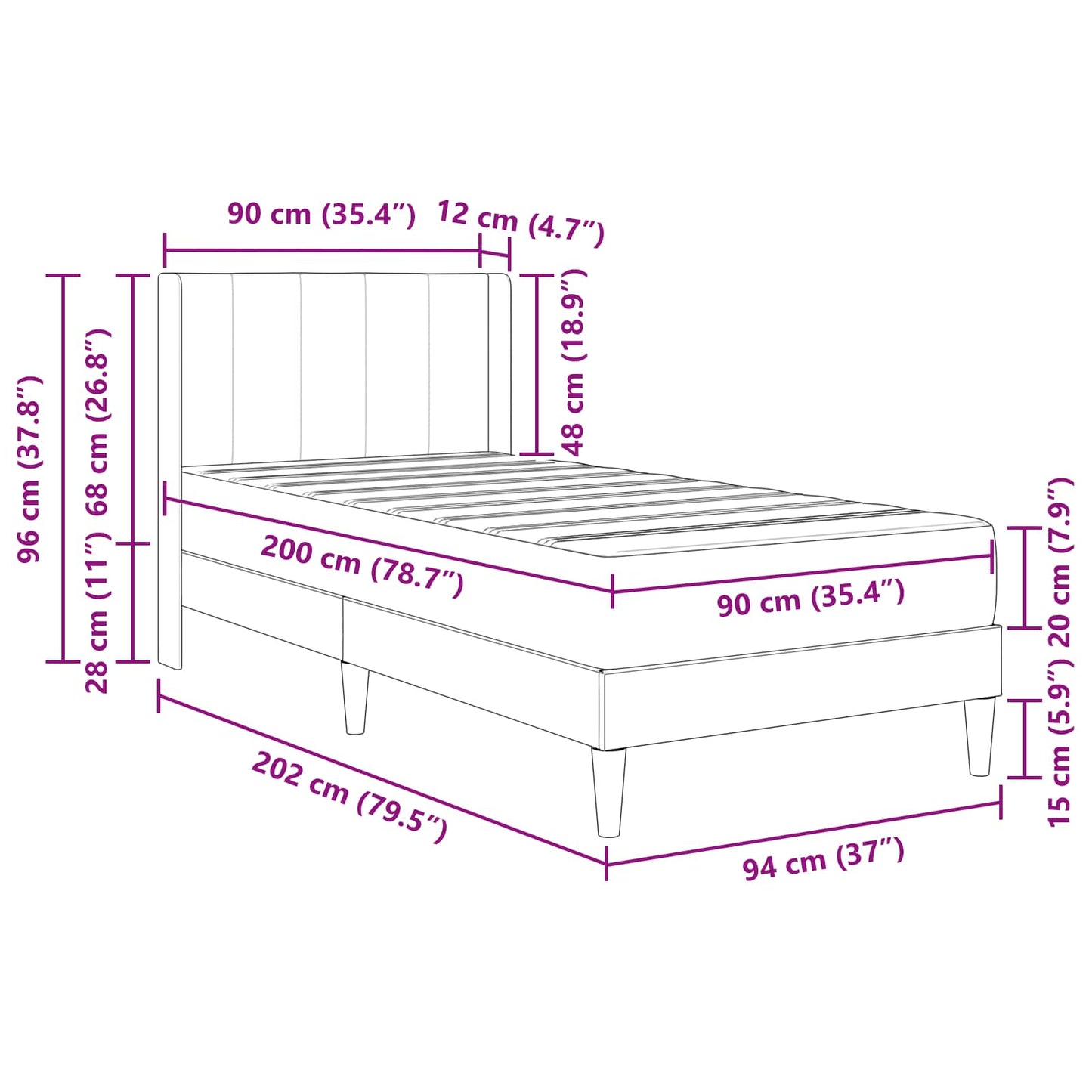 Bettgestell mit Matratze Dunkelgrau 90 x 200 cm Samt