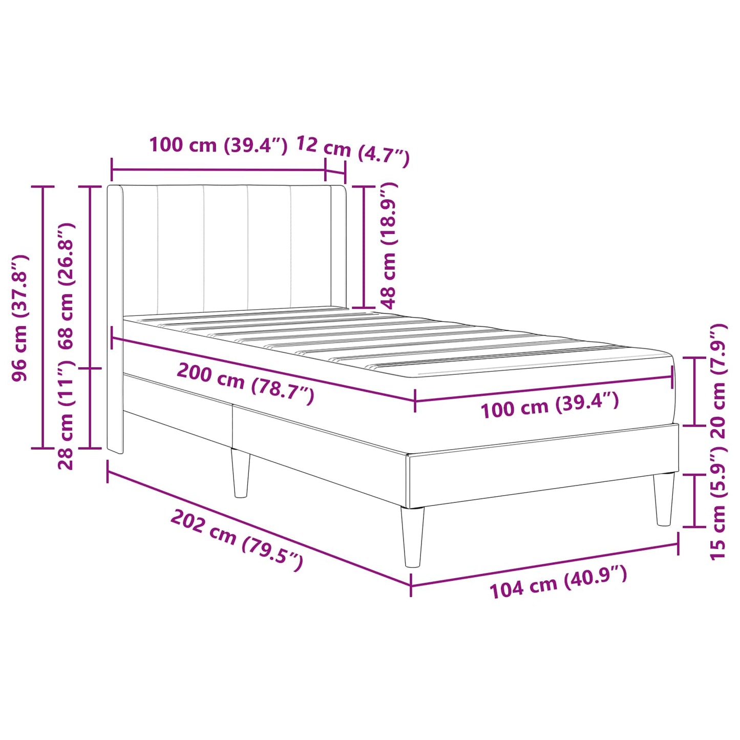 Bettgestell mit Matratze mit Kopfteil Schwarz 100 x 200 cm Samt