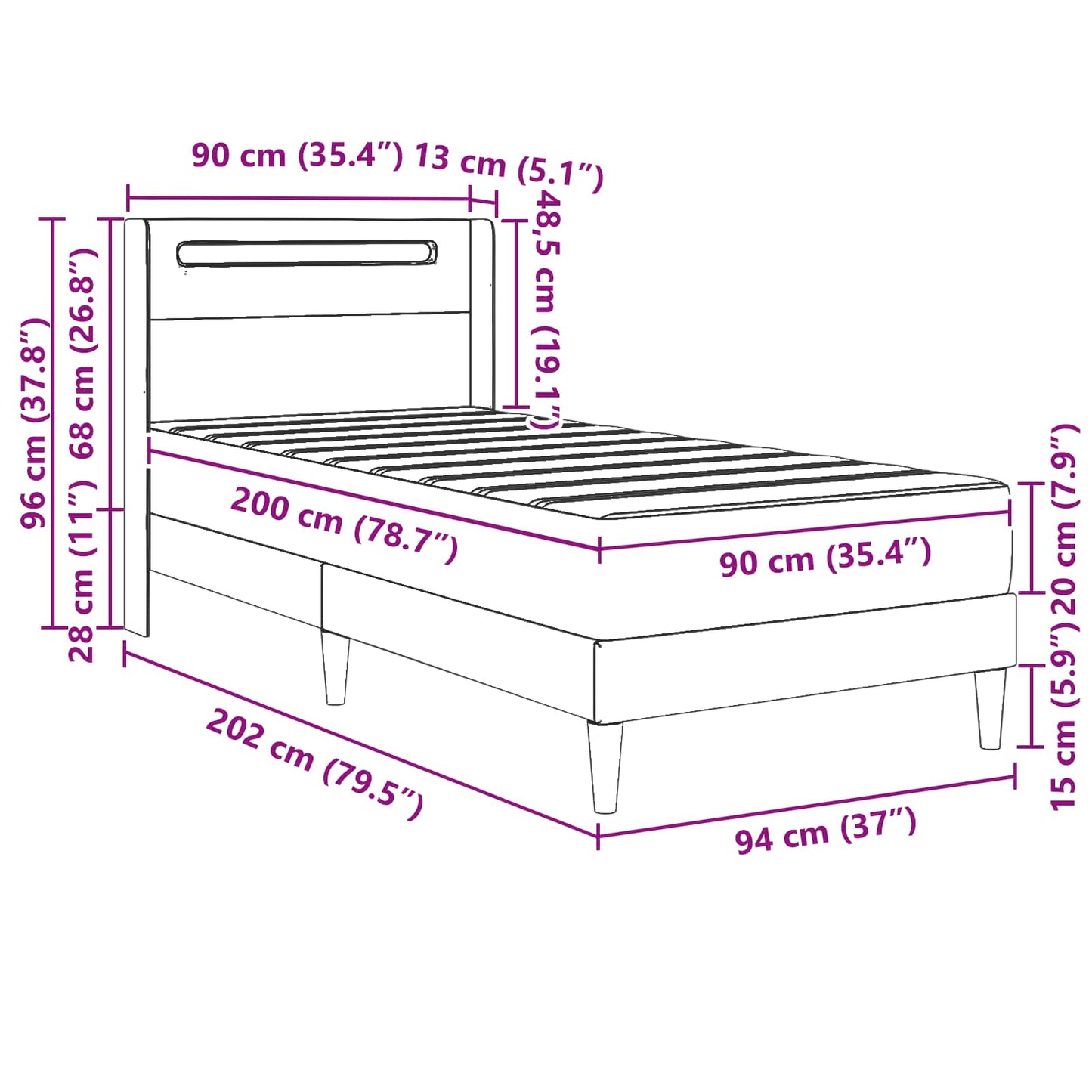 Bettgestell mit Matratze Schwarz 90 x 200 cm Kunstleder