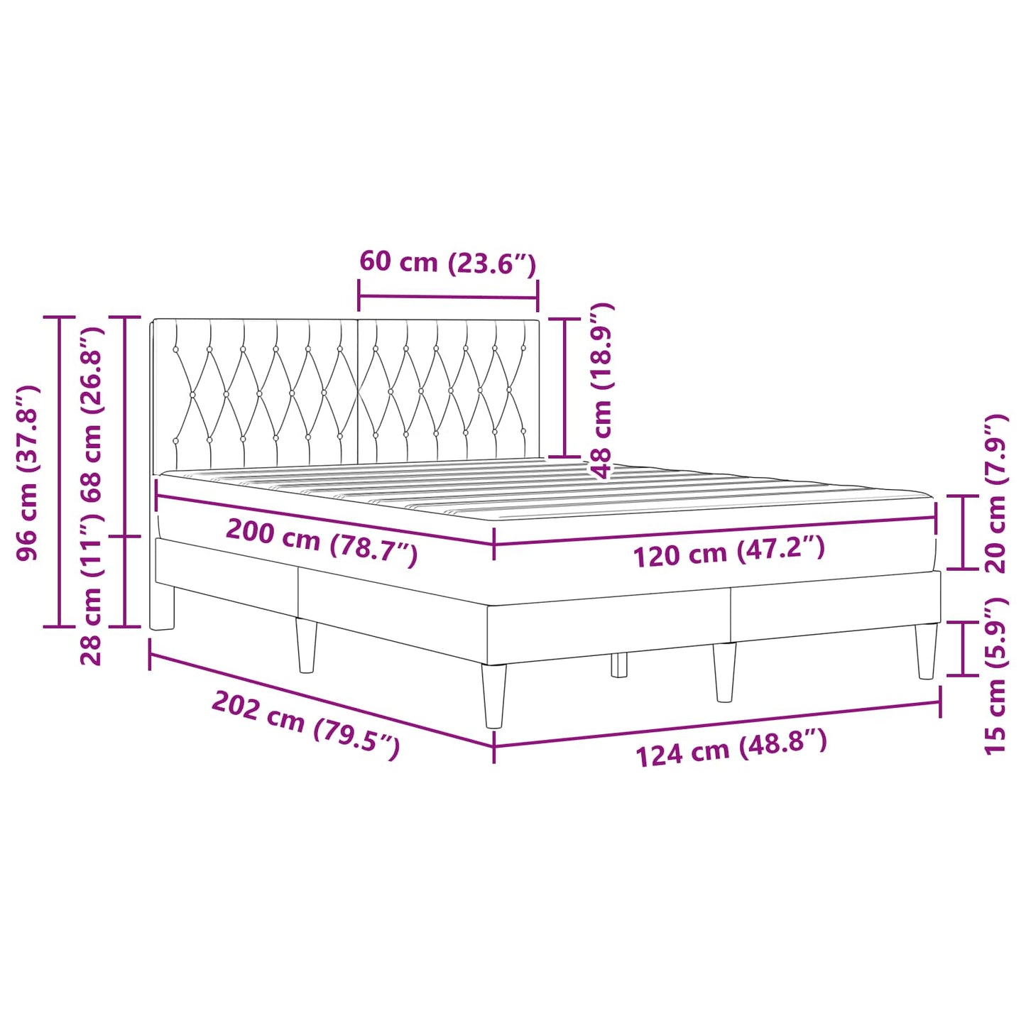 Bettgestell mit Matratze Dunkelgrau 120 x 200 cm Samt