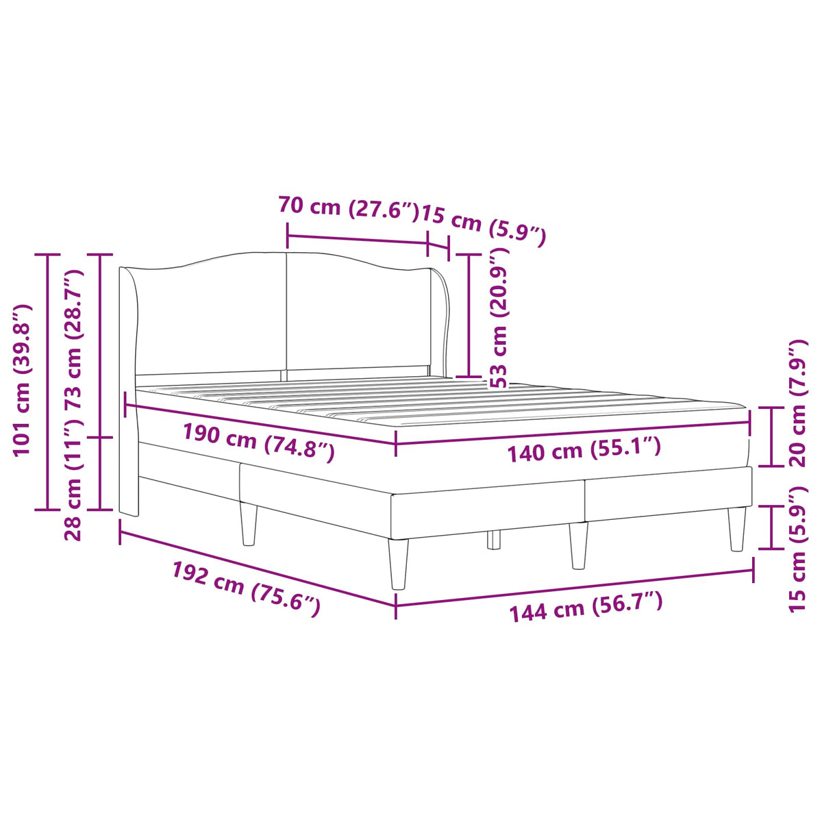 Bettgestell mit Matratze Schwarz 140 x 190 cm Samt