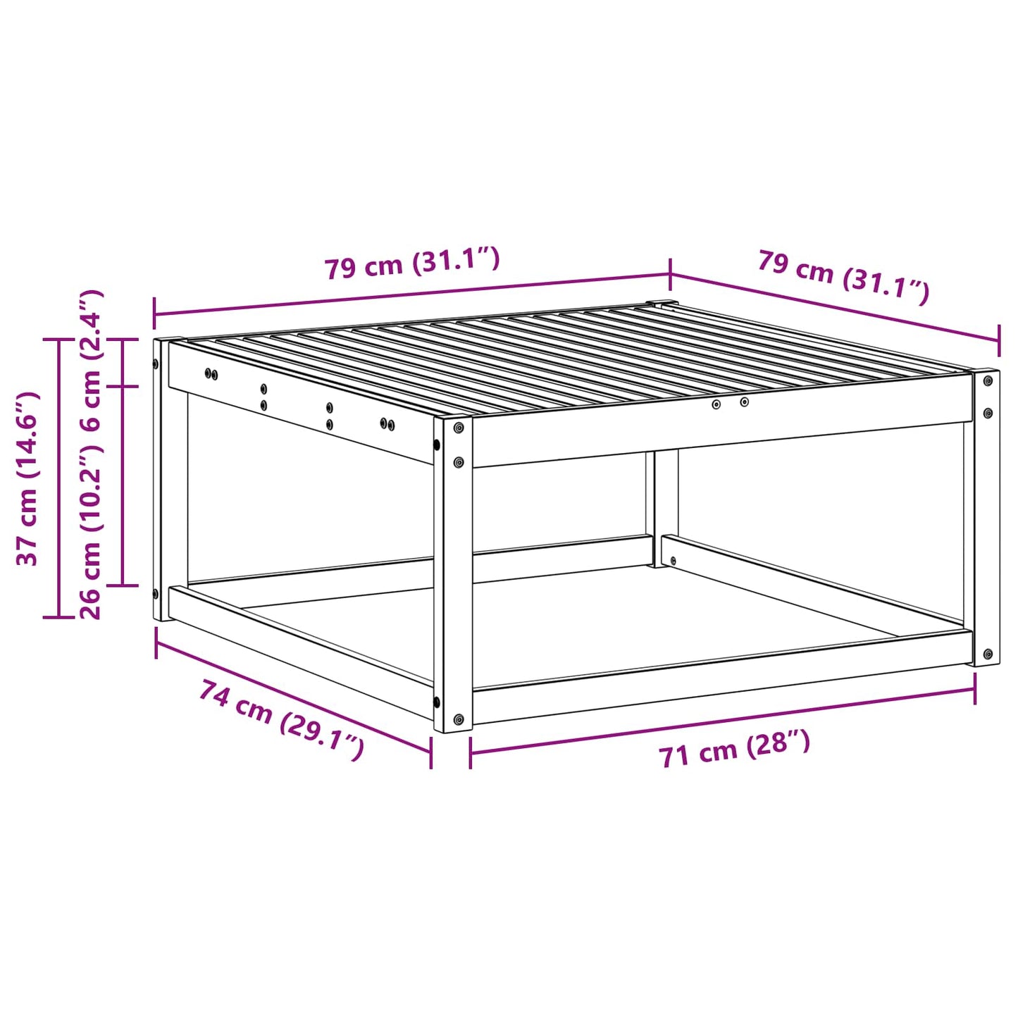 Outdoor-Fußhocker Massivholz Akazie Weiß 79 x 79 x 37 cm