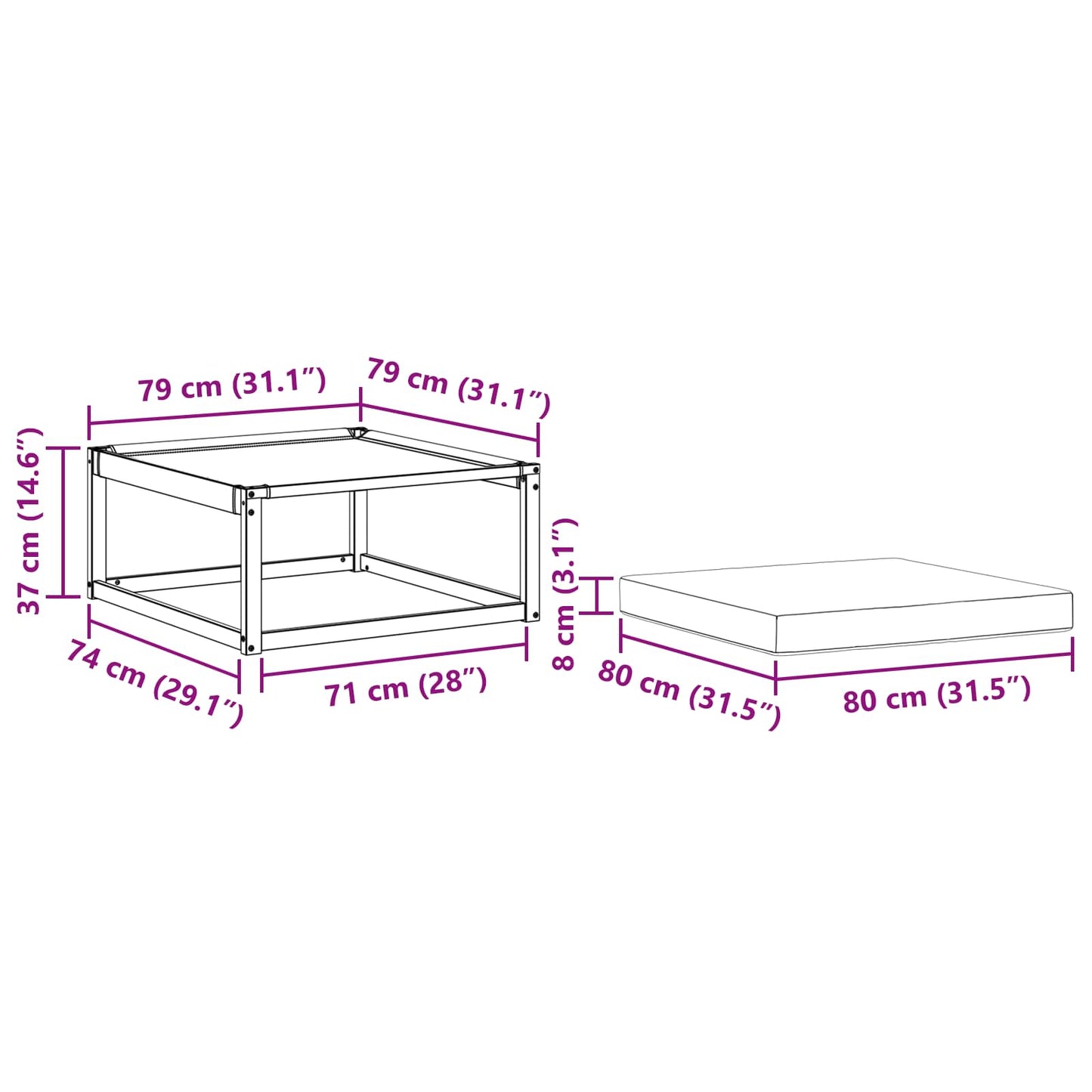 Outdoor-Fußhocker Massivholz Akazie Weiß