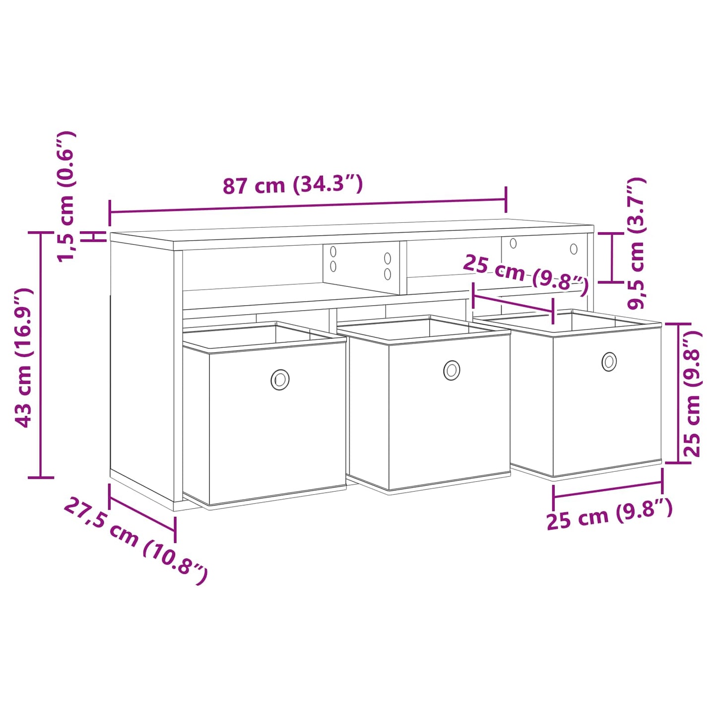 Lowboard mit Schubladen Sonoma-Eiche 87 x 27,5 x 43 cm