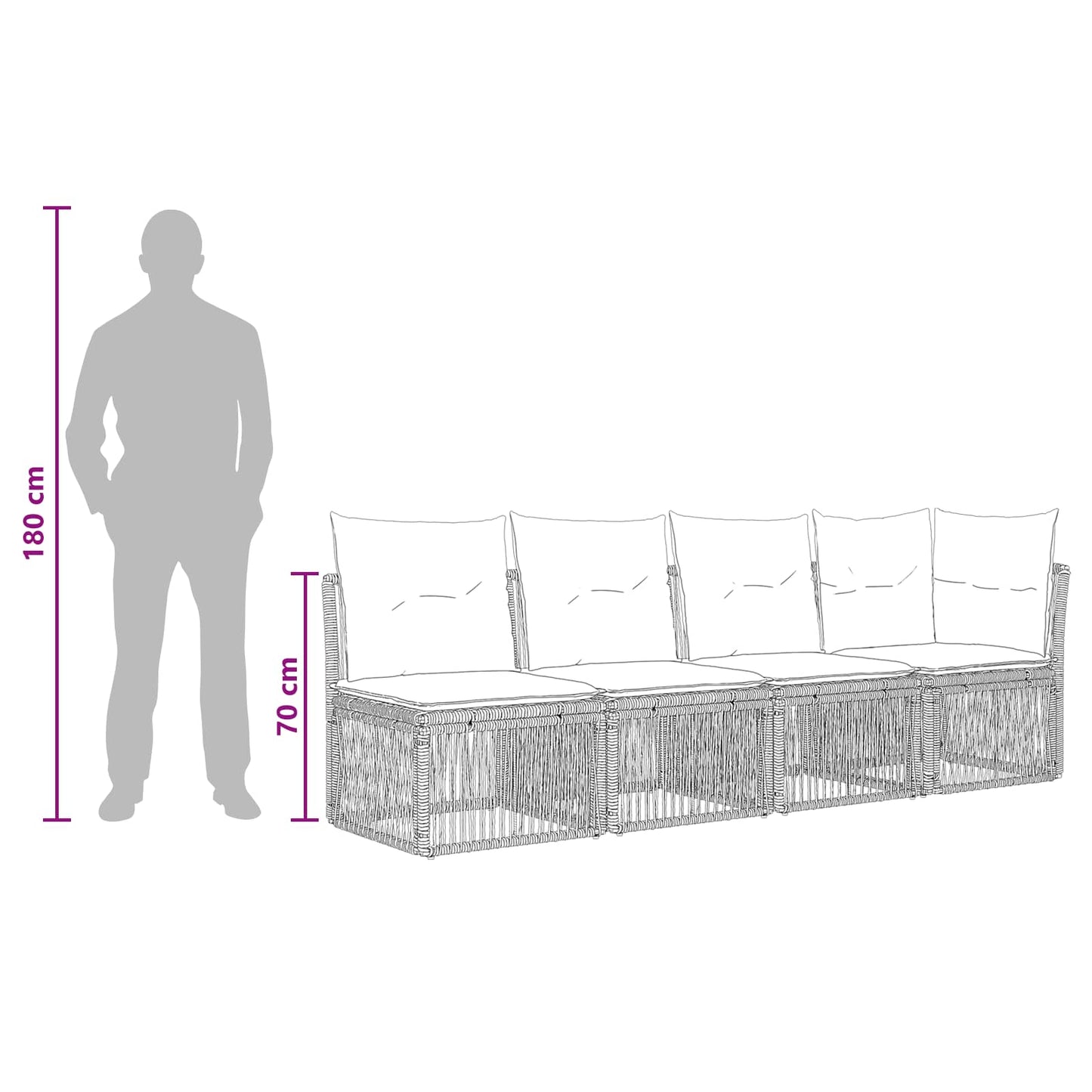 4-Sitzer Sofa mit linker Armlehne 4 stk. 4-Sitzanzahl Schwarz