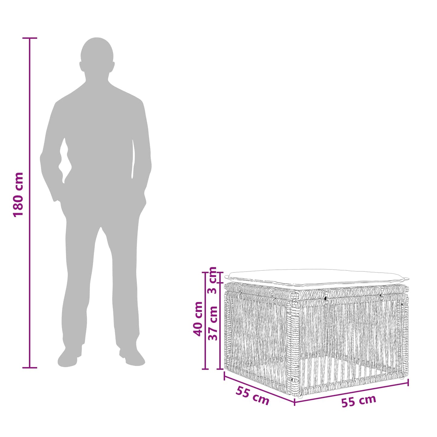 Fußhocker Grau Poly-Rattan