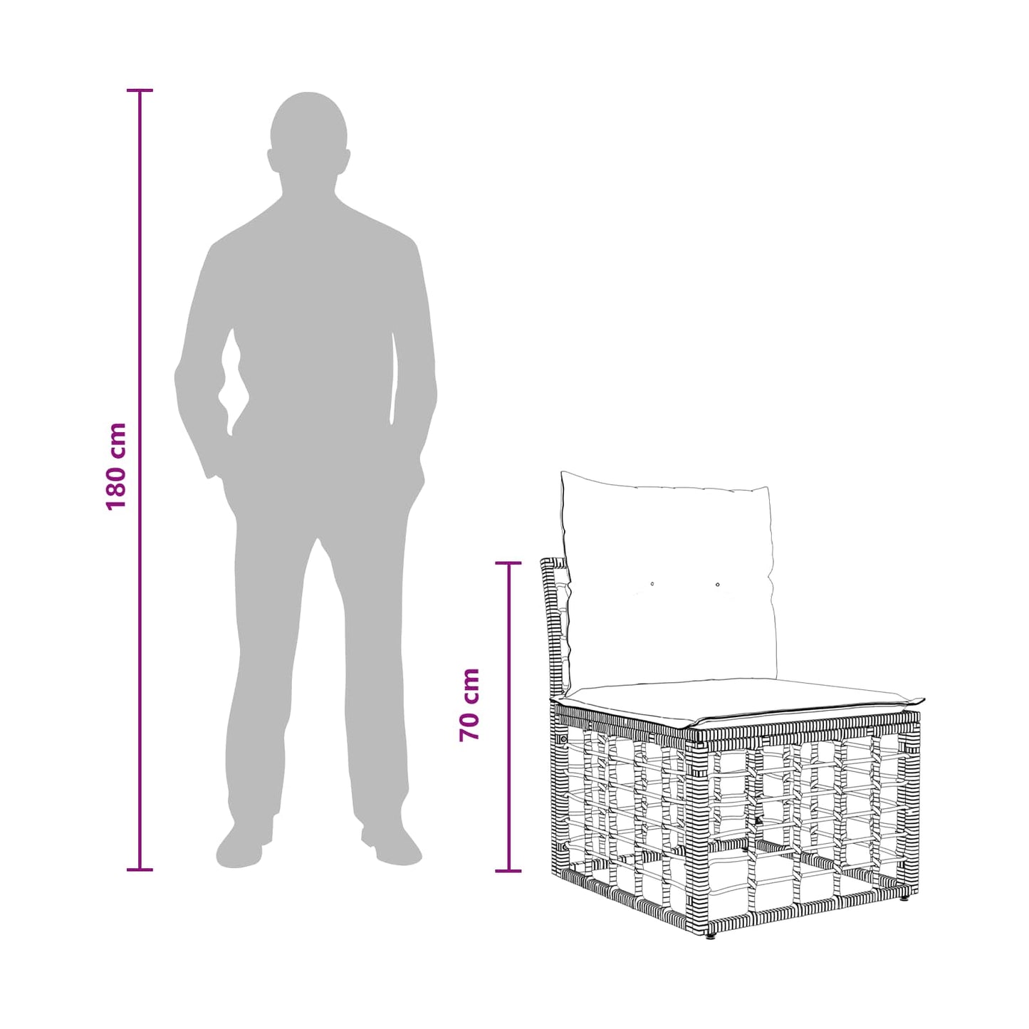 Modulares Outdoor-Sofa ohne Armlehnen Schwarz Poly-Rattan