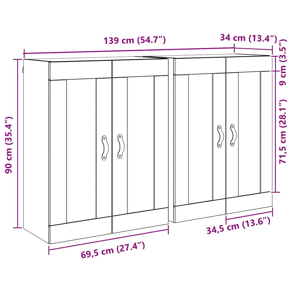 Wandmontierter Schrank 2 stk. Altholz 69,5 x 34 x 90 cm
