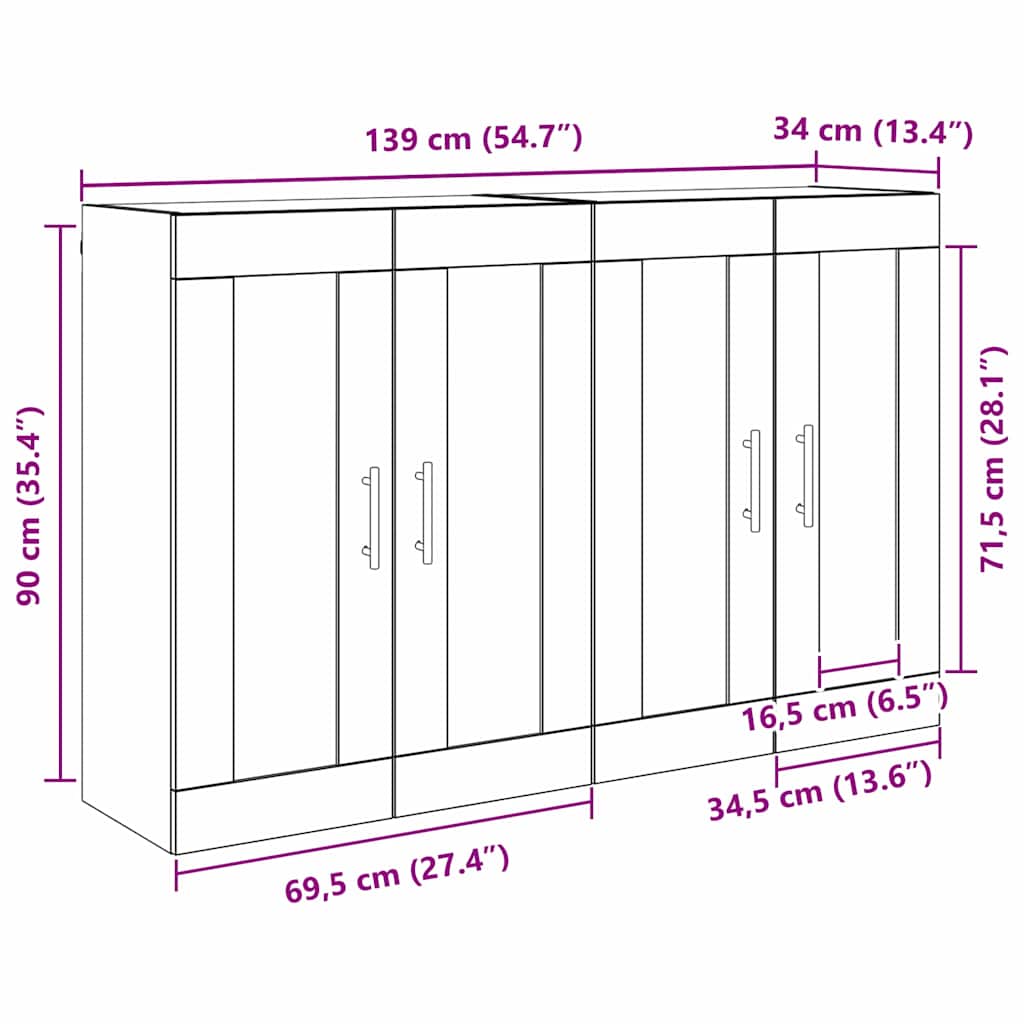 Wandmontierter Schrank 2 stk. Altholz 69,5 x 34 x 90 cm