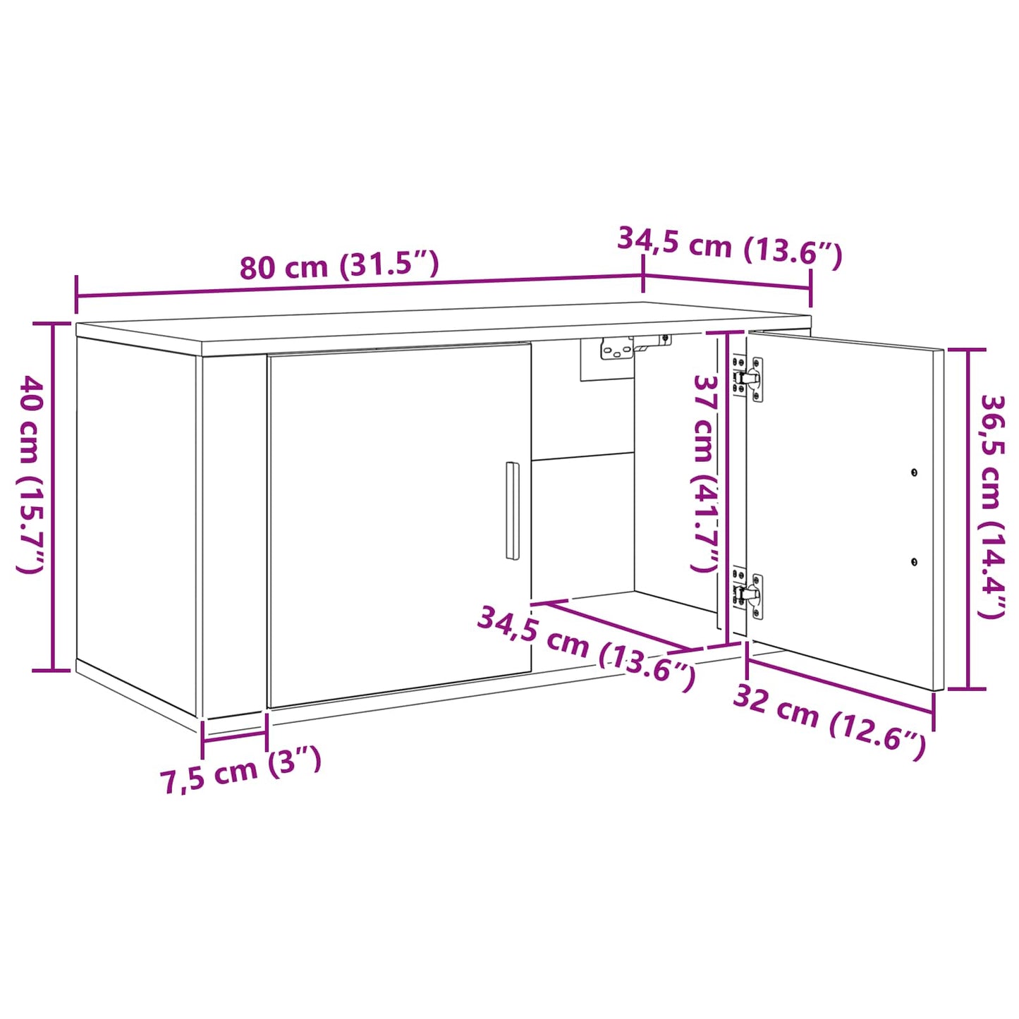 Wand-TV-Schrank Set 2 stk. Schwarz Eichen-Optik Holzwerkstoff
