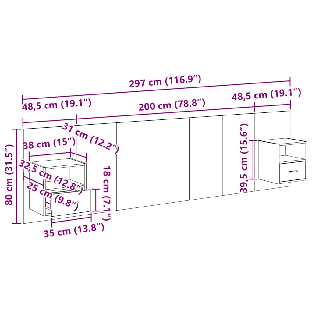 Kopfteil mit Schrank 3 stk. Altholz Holzwerkstoff